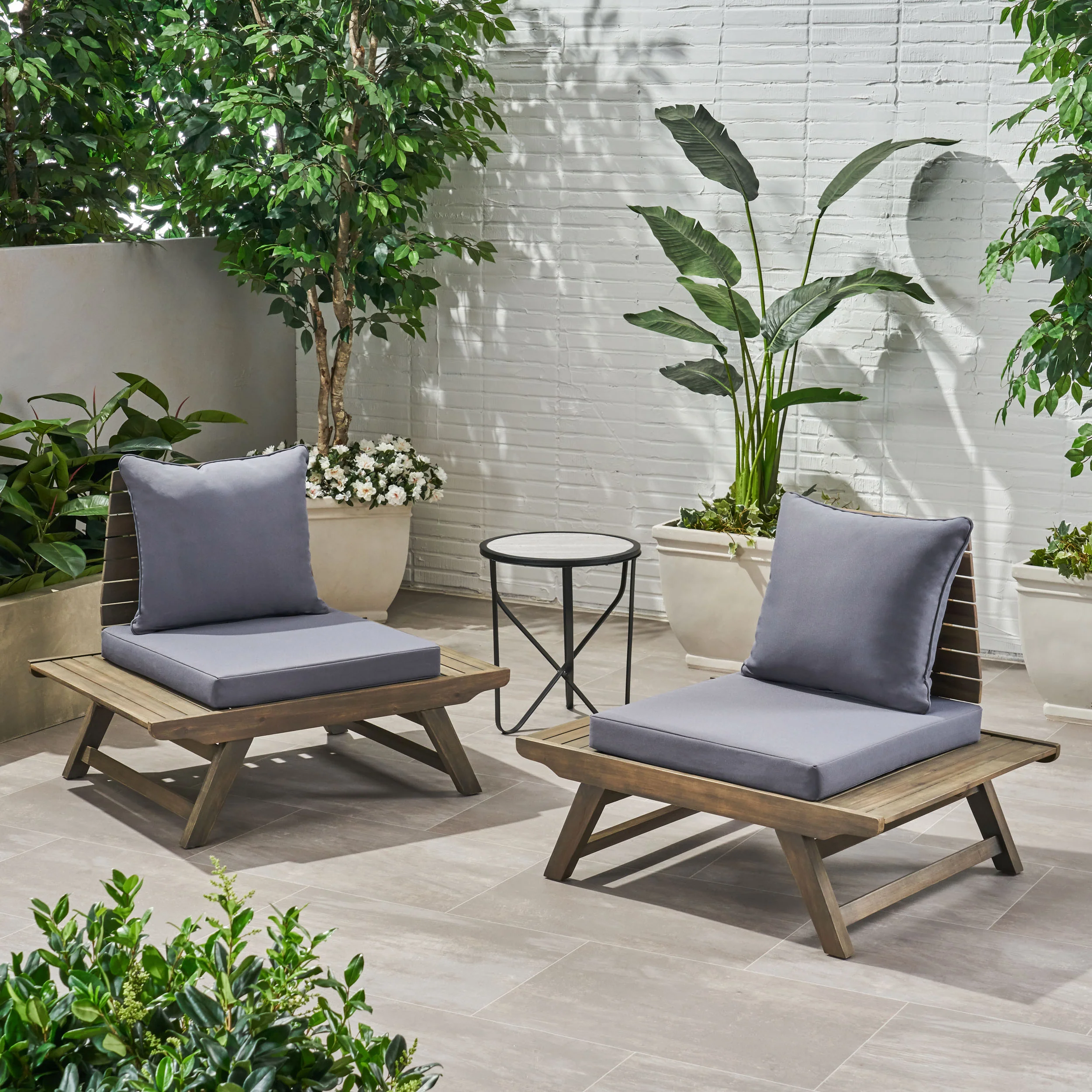 Kailee Outdoor Wooden Club Chairs with Cushions (Set of 2), Dark Gray and Gray Finish - furnishings