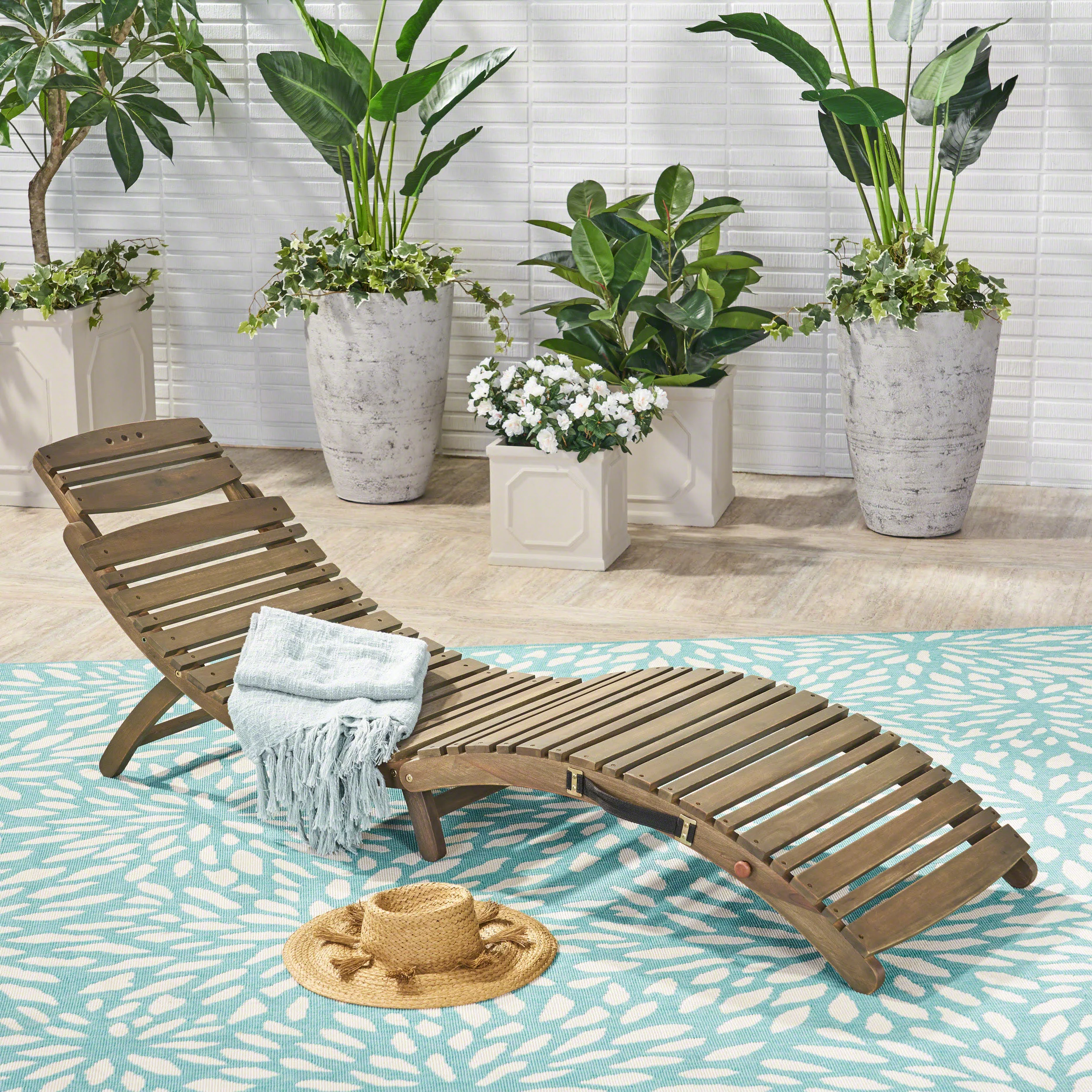 Tycie Outdoor Gray Acacia Wood Foldable Chaise Lounge - furnishings