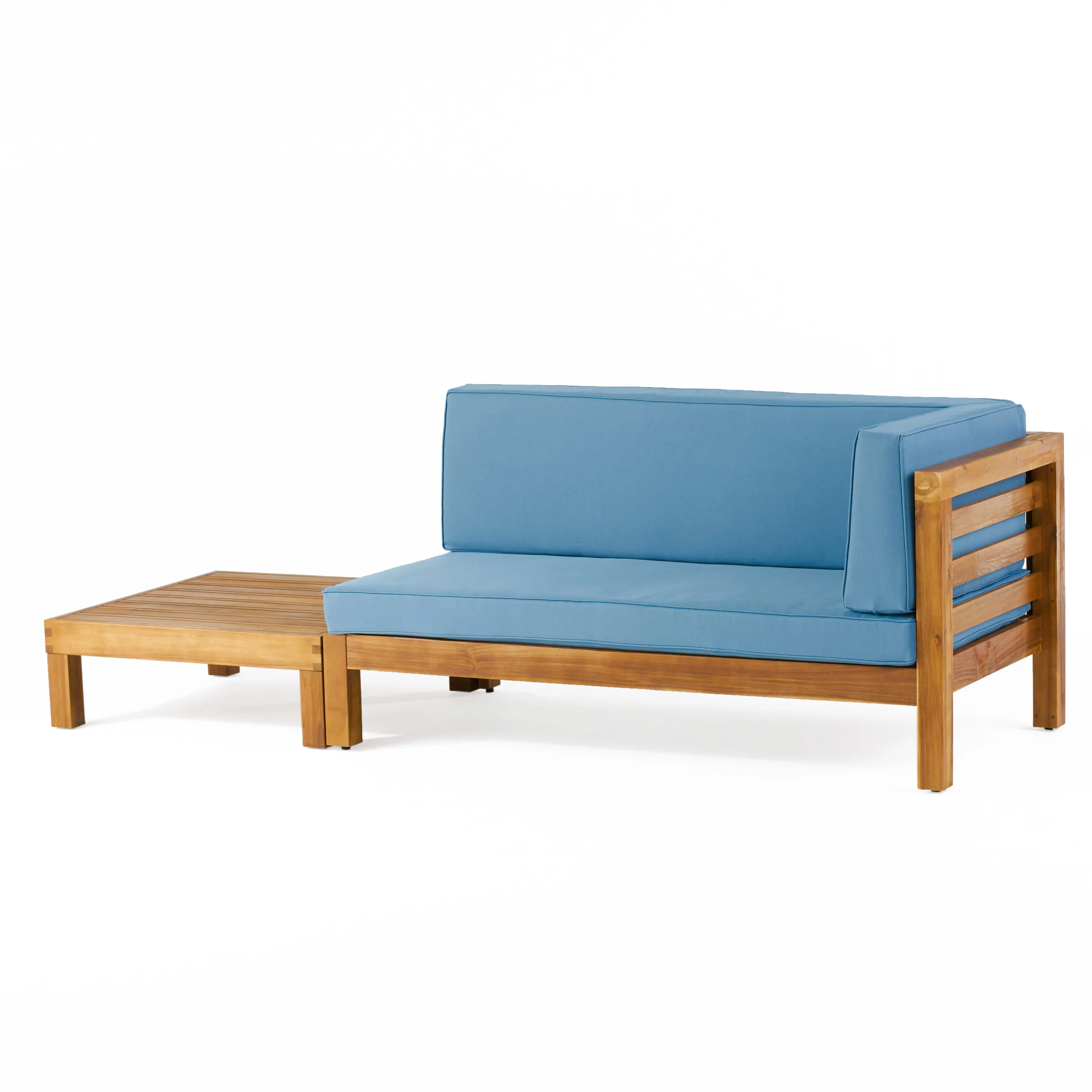 Cascada Outdoor Acacia Wood Right Arm Loveseat and Coffee Table Set with Cushion - furnishings