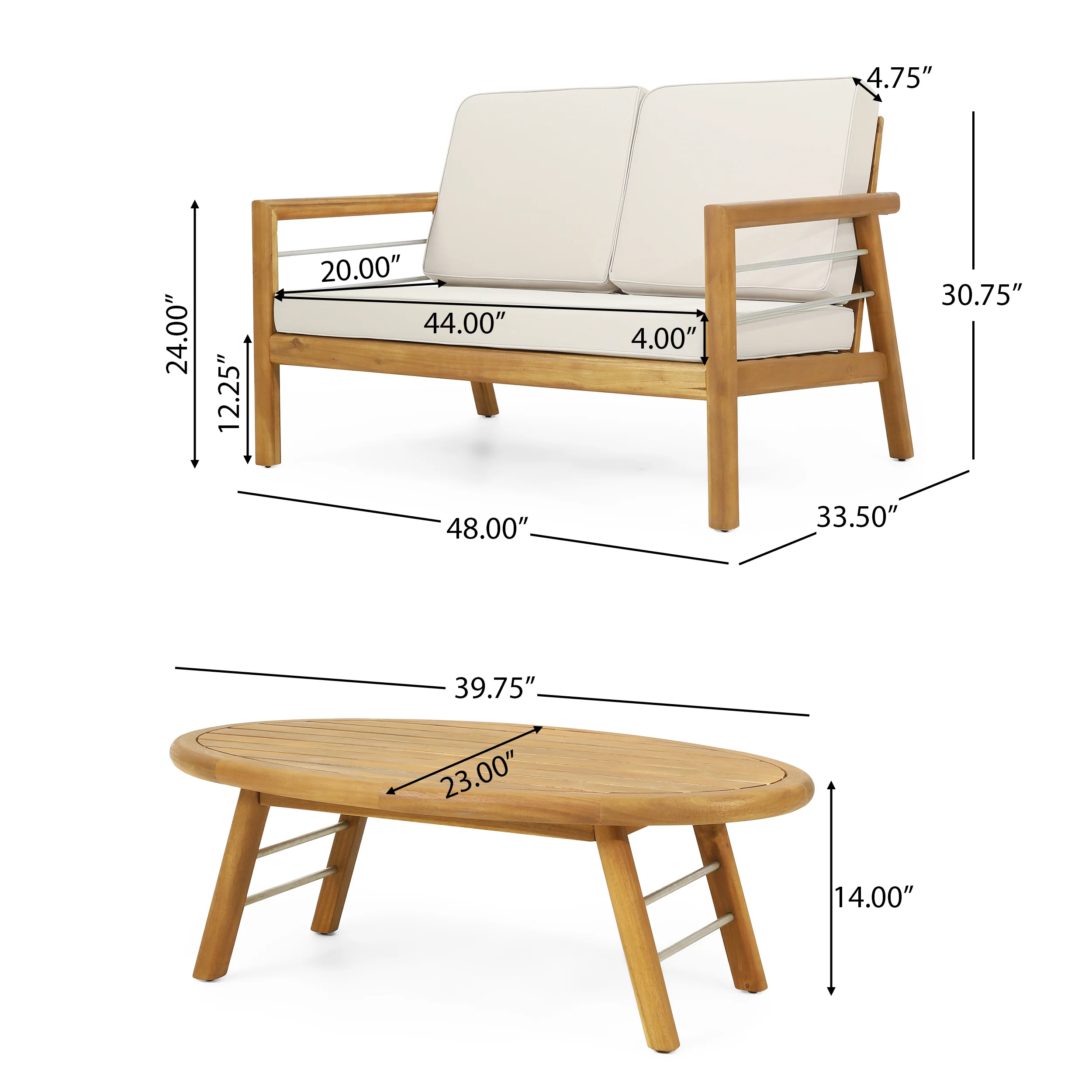Lindsey Outdoor Acacia Wood 4 Seater Chat Set with Cushions, Beige and Teak - furnishings