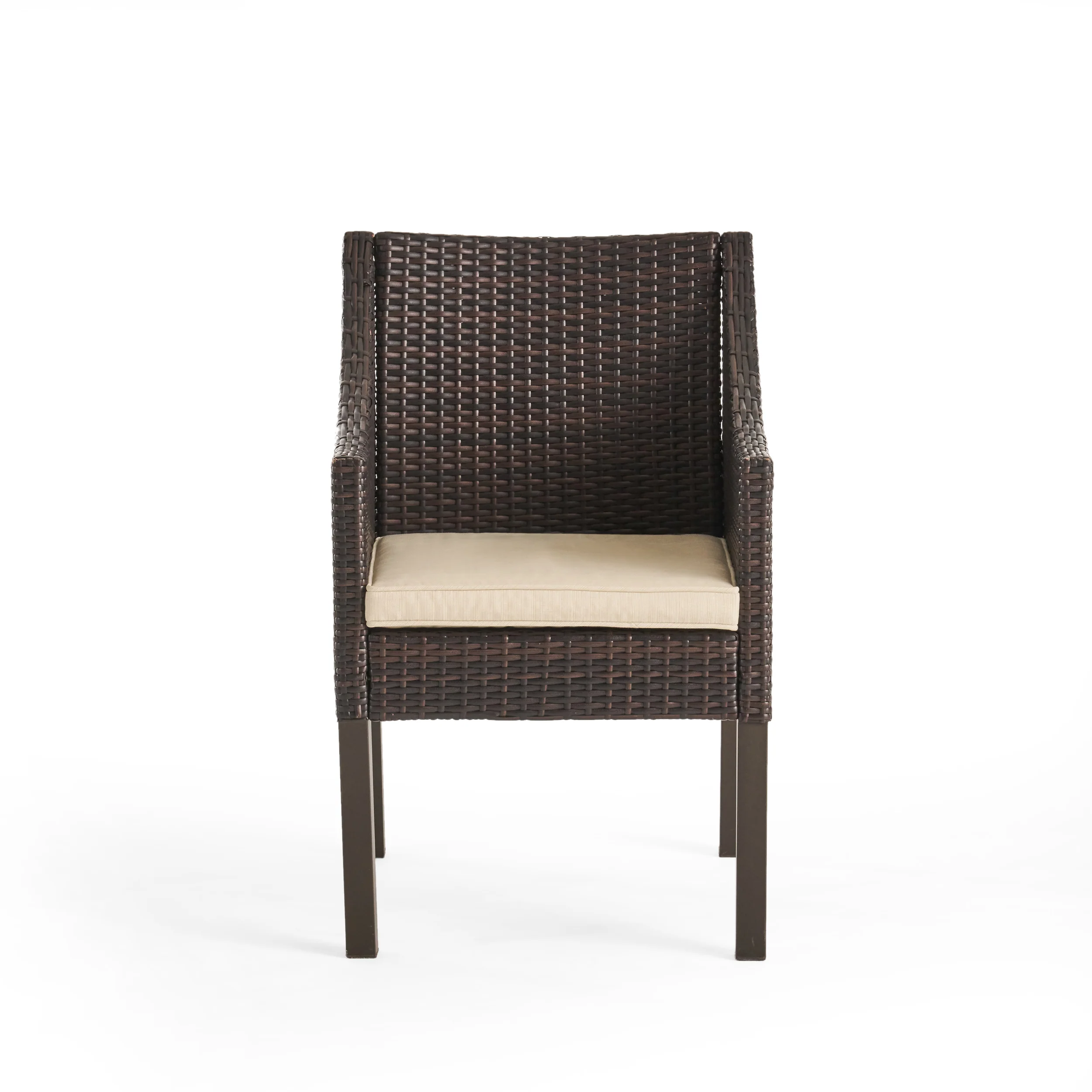 Bossier Outdoor 3 Piece Acacia Wood/ Wicker Bistro Set with Cushions, Teak Finish and Multibrown with Beige - furnishings