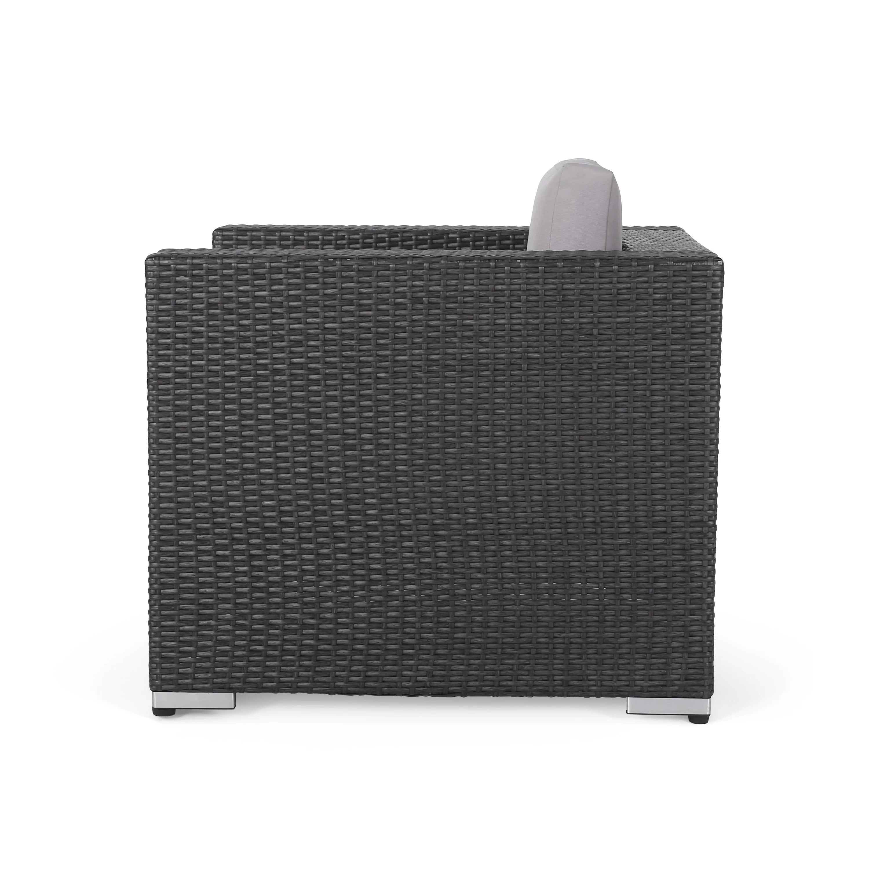 Verin Outdoor Grey Wicker Club Chair with Silver Water Resistant Fabric Cushions (Set of 2) - furnishings