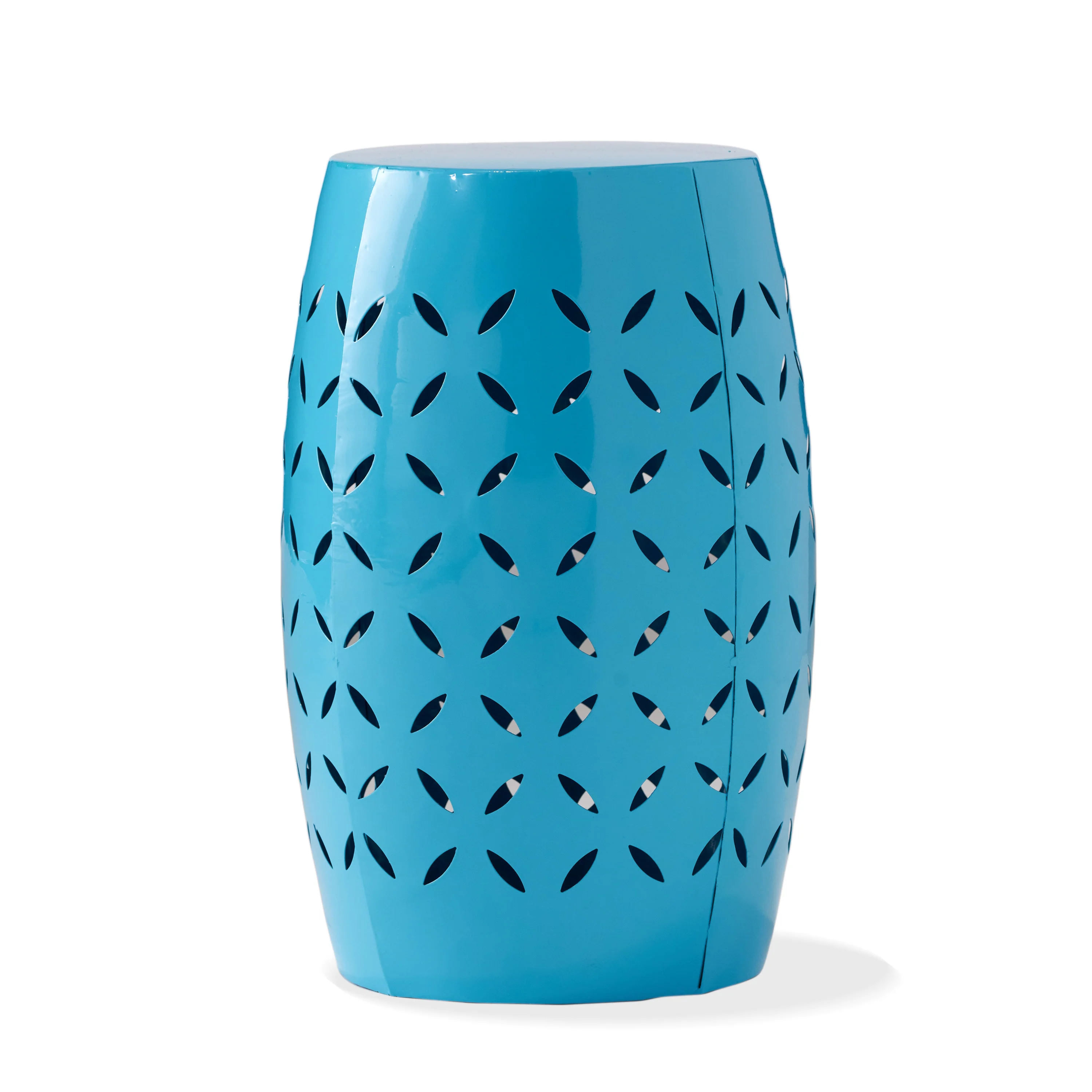 Lilly Outdoor Modern 12-Inch Criss-Cross Cut Metal Barrel Side Table - furnishings