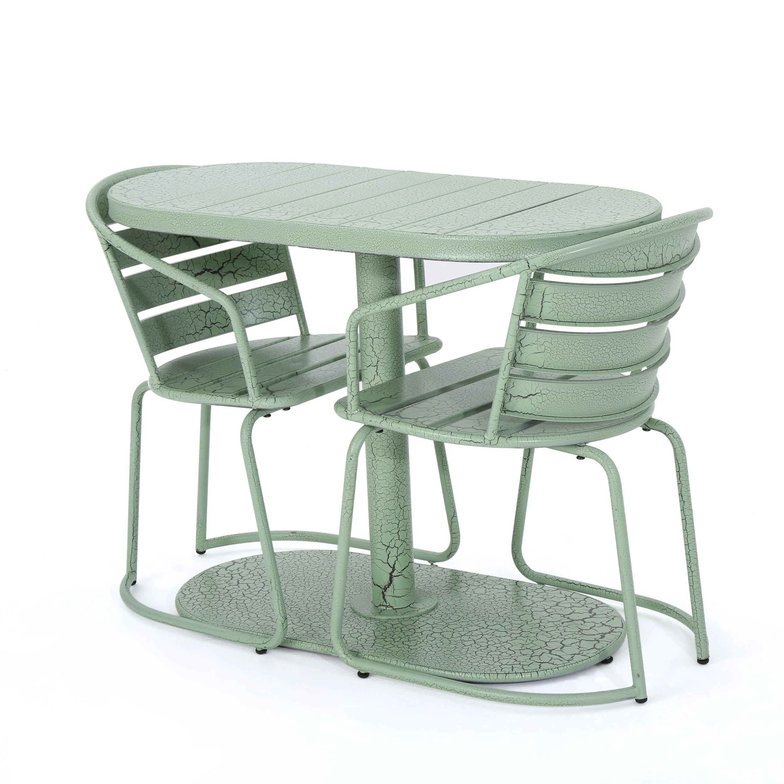 Porto Outdoor 3 Piece Crackle Finished Iron Bistro Set - furnishings