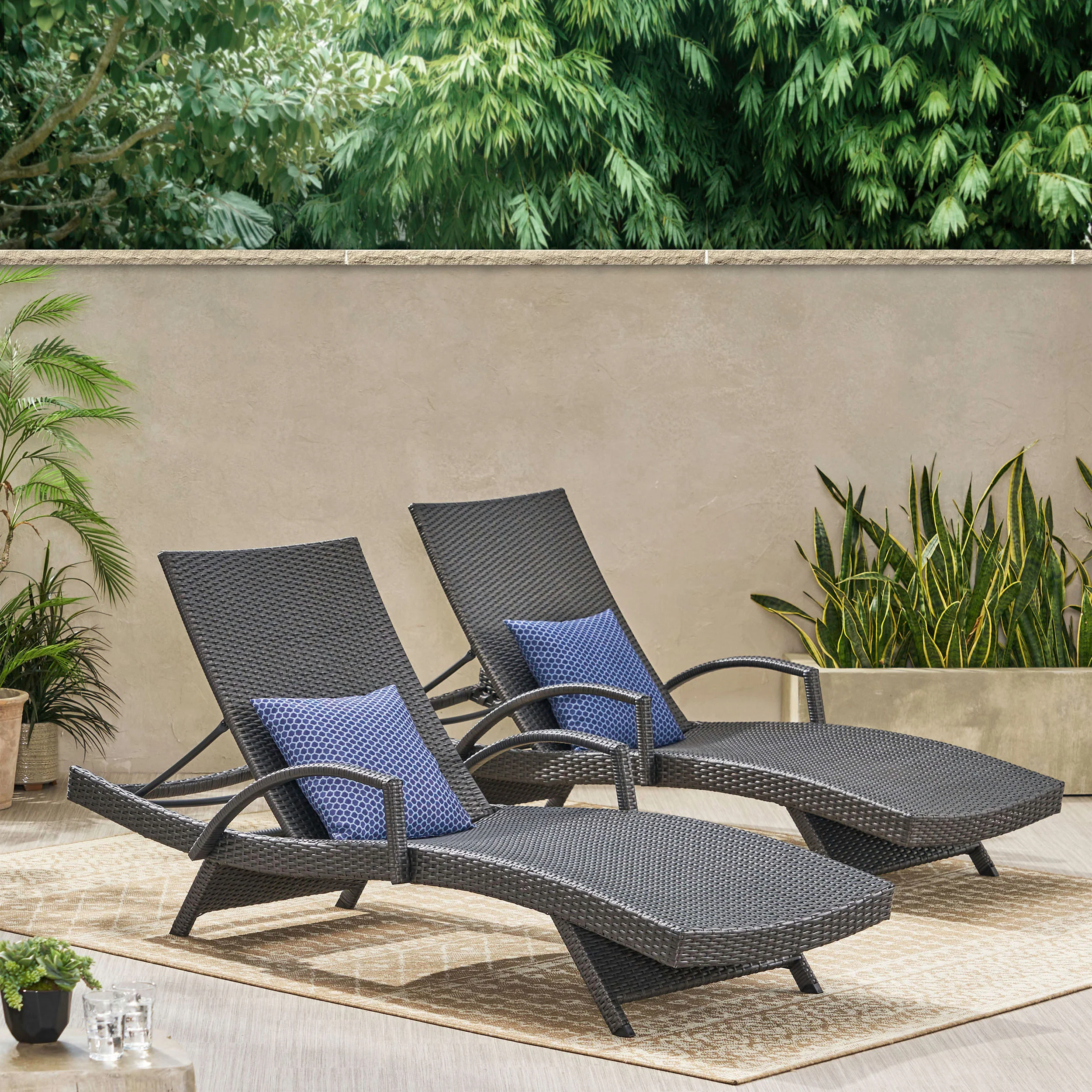 Soleil Outdoor Gray Wicker Arm Chaise Lounges - furnishings