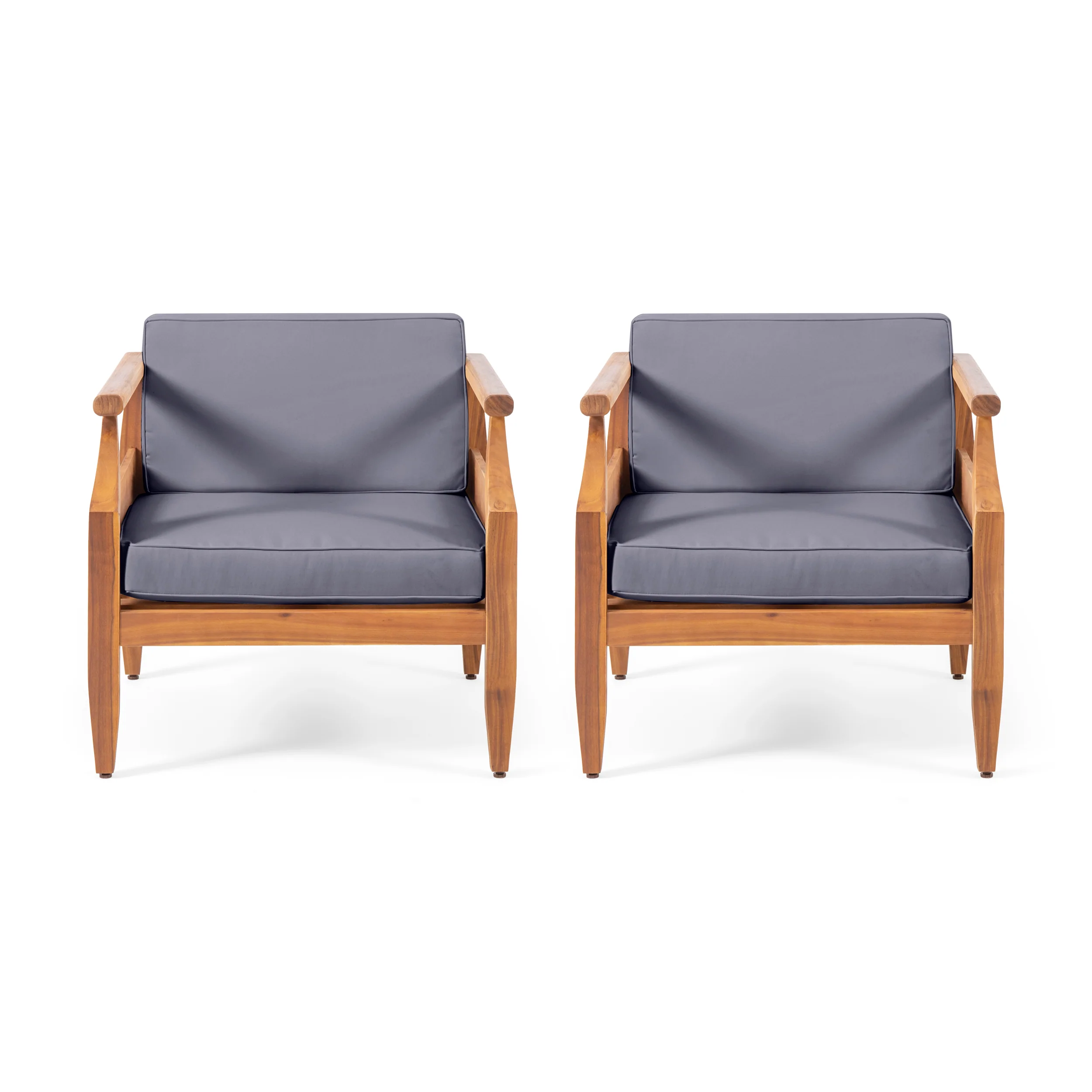 Bianca Outdoor Mid-Century Modern Acacia Wood Club Chair With Cushion - furnishings
