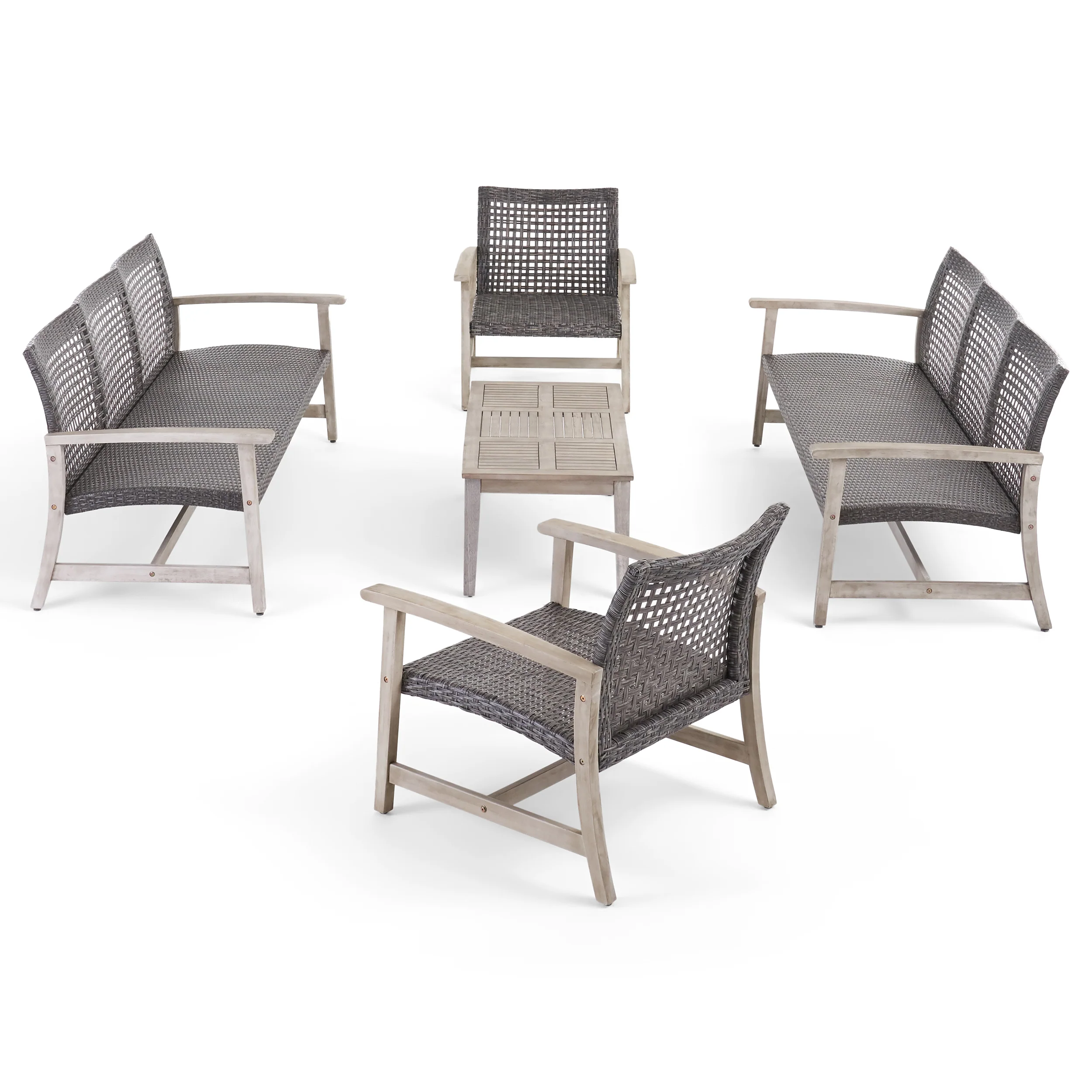 Alyssa Outdoor 5 Piece Wood and Wicker Sofa Chat Set - furnishings