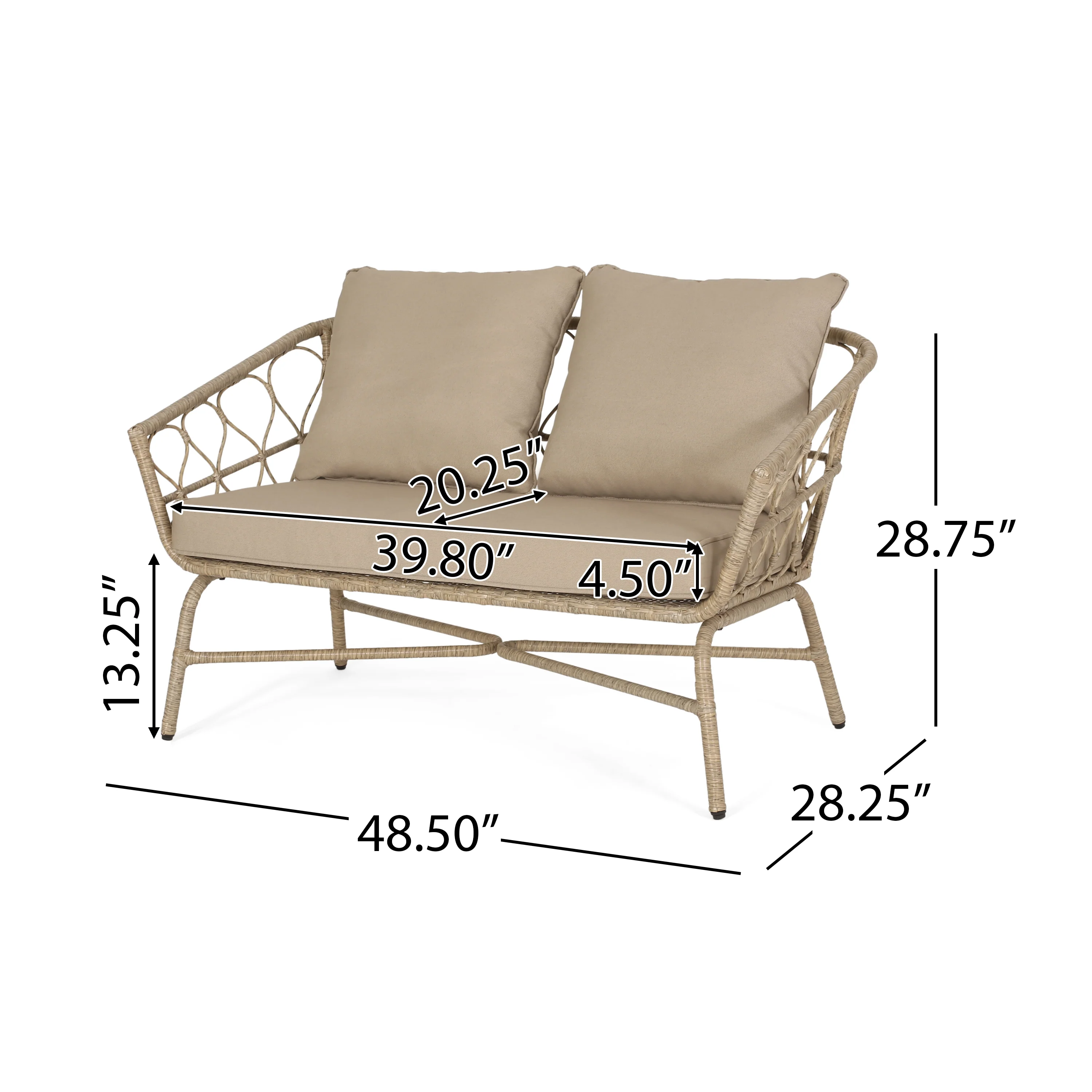Colmar Outdoor Wicker Loveseat and Coffee Table Set, Light Brown and Beige - furnishings