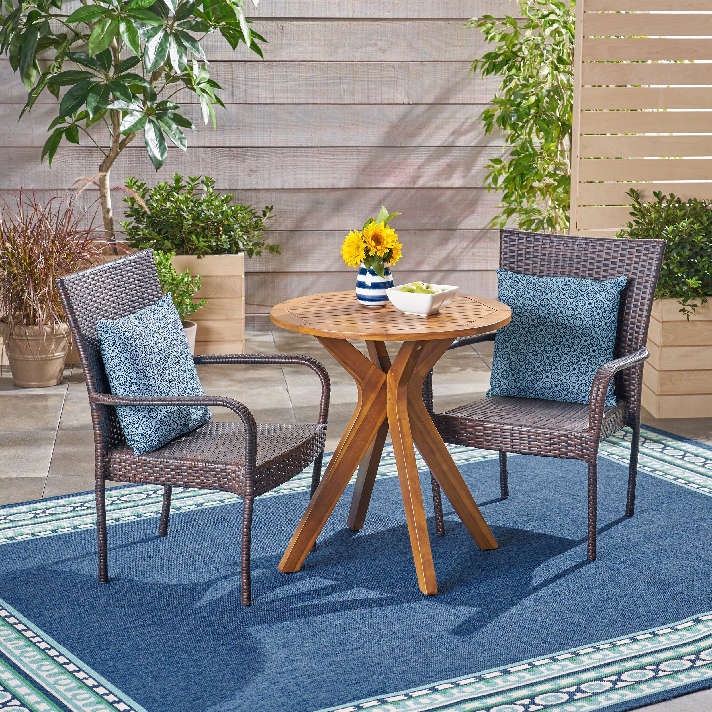 Franzburg Outdoor 3 Piece Acacia Wood and Wicker Bistro Set - furnishings