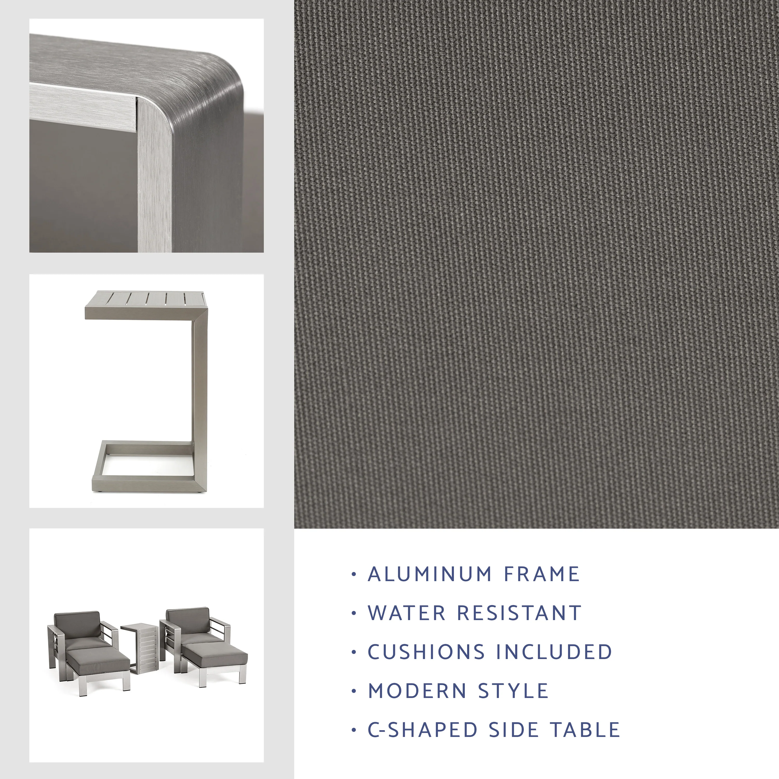 Emily Coral Outdoor Aluminum 2-Seater Club Chair Chat Set with Ottomans and Side Table - furnishings