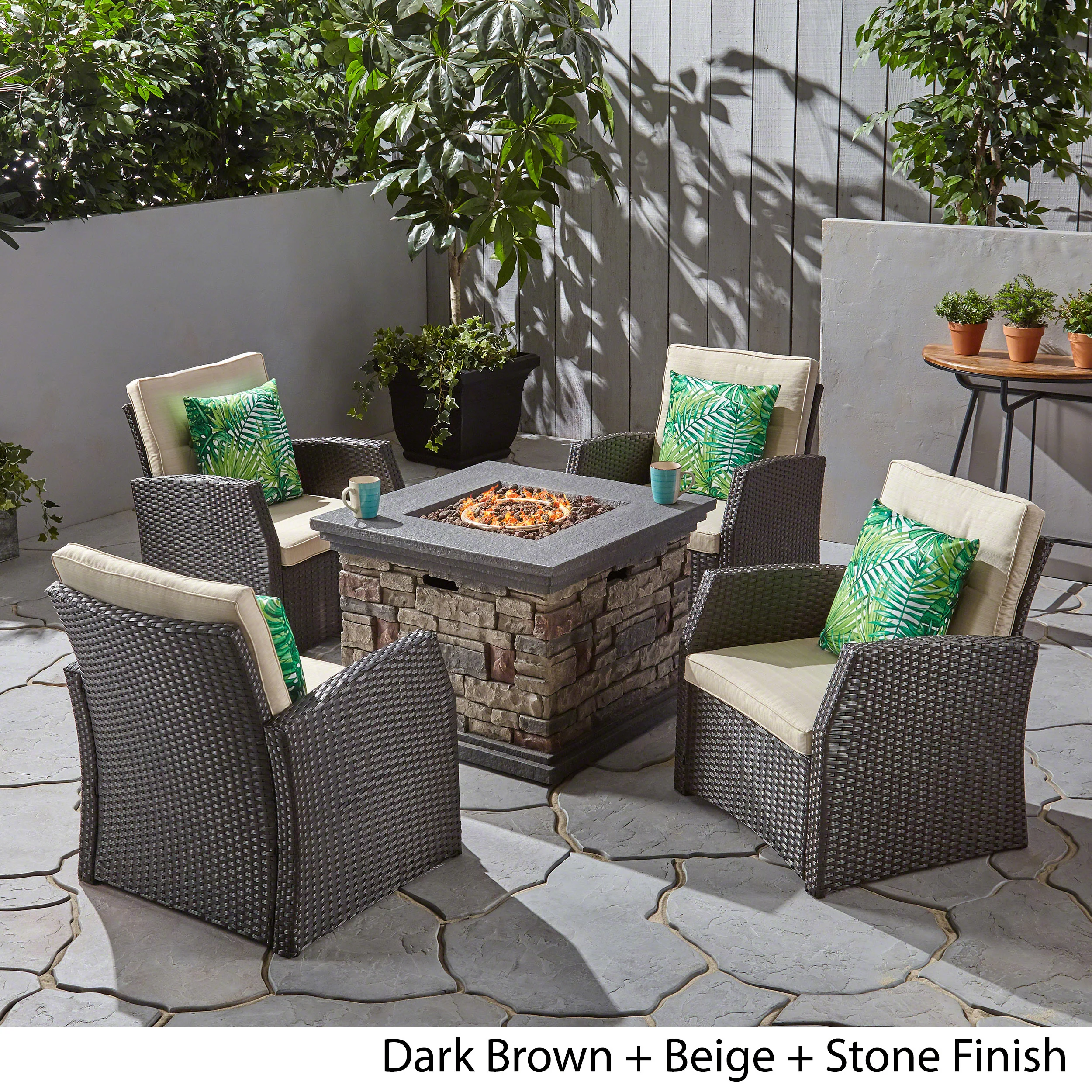 Brier Outdoor 4 Seater Wicker Chat Set with Fire Pit - furnishings