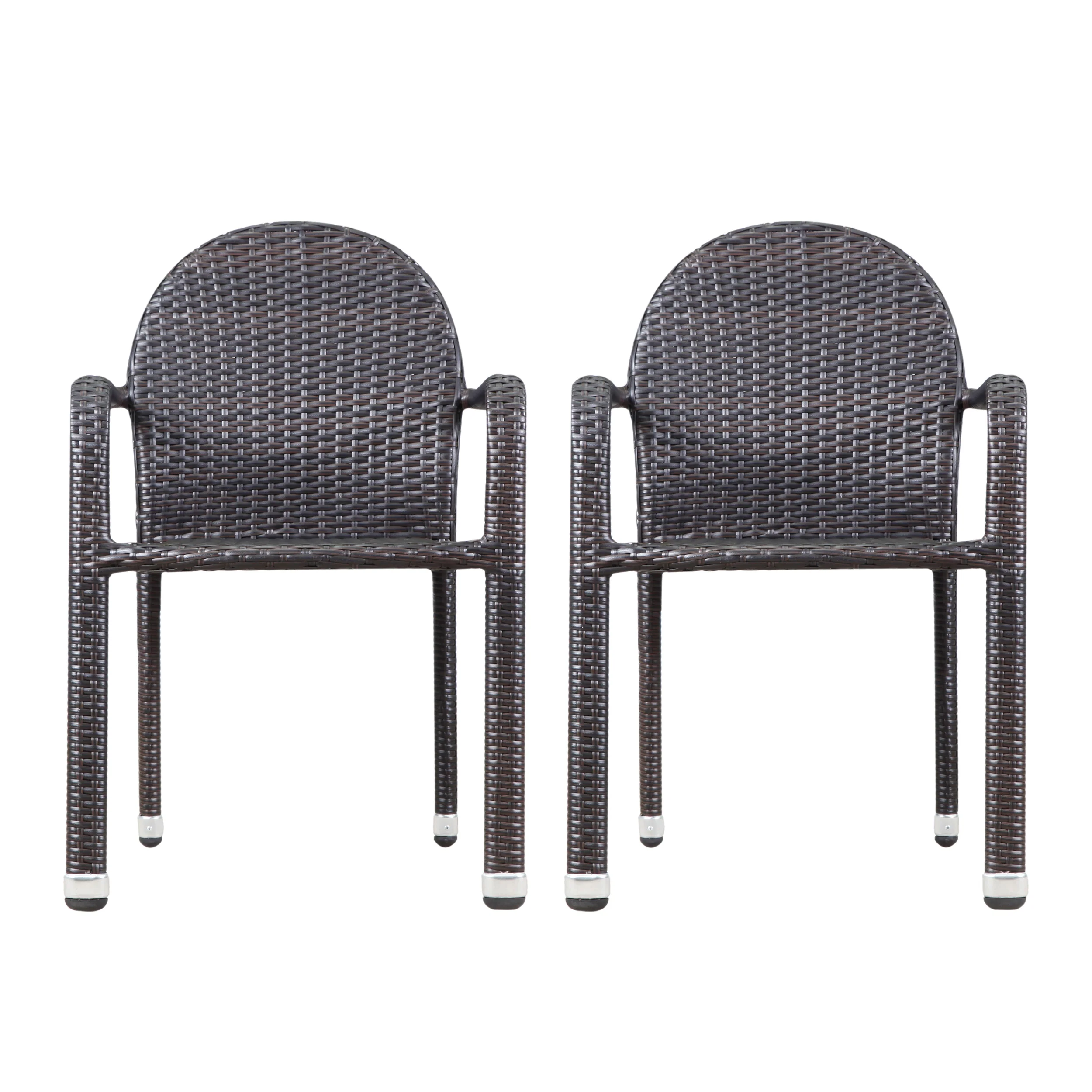 Ava Outdoor Wicker Armed Aluminum Framed Stack Chairs (Set of 2) - furnishings