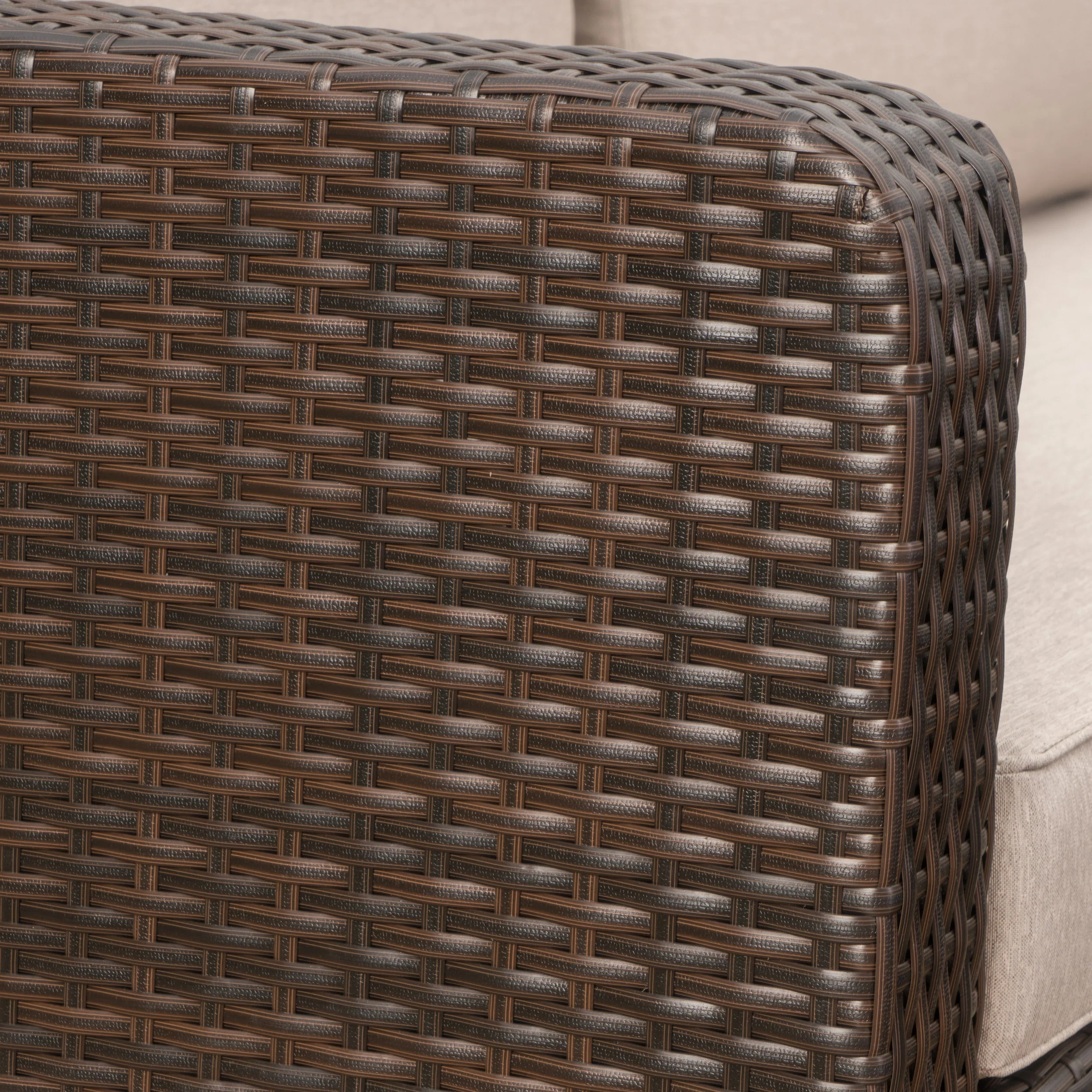Hensley Outdoor Wicker 5 Seater Sectional Sofa Chat Set with Cushions, Mixed Black and Dark Gray - furnishings