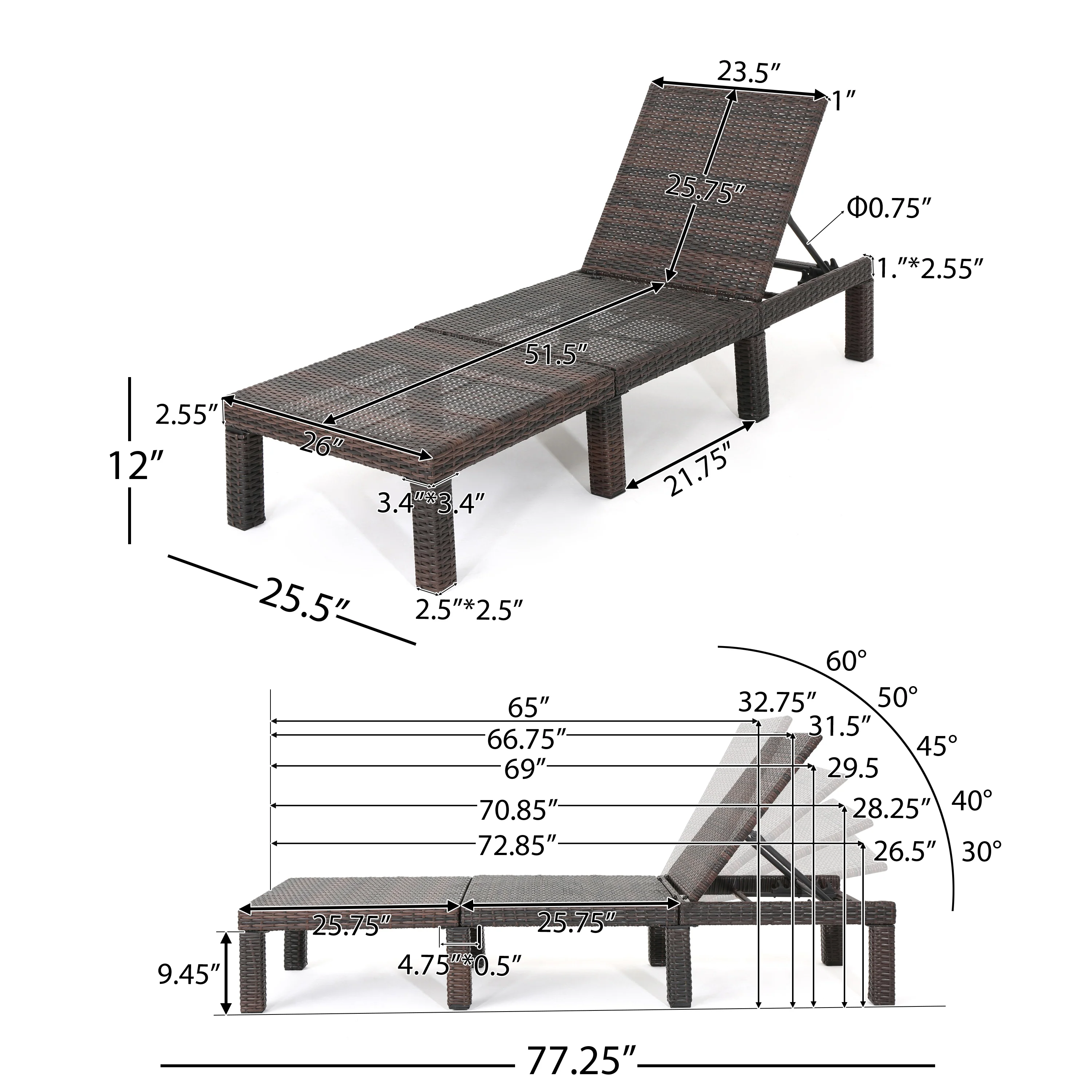 Joyce Outdoor Multi-brown Wicker Chaise Lounge without Cushion - furnishings