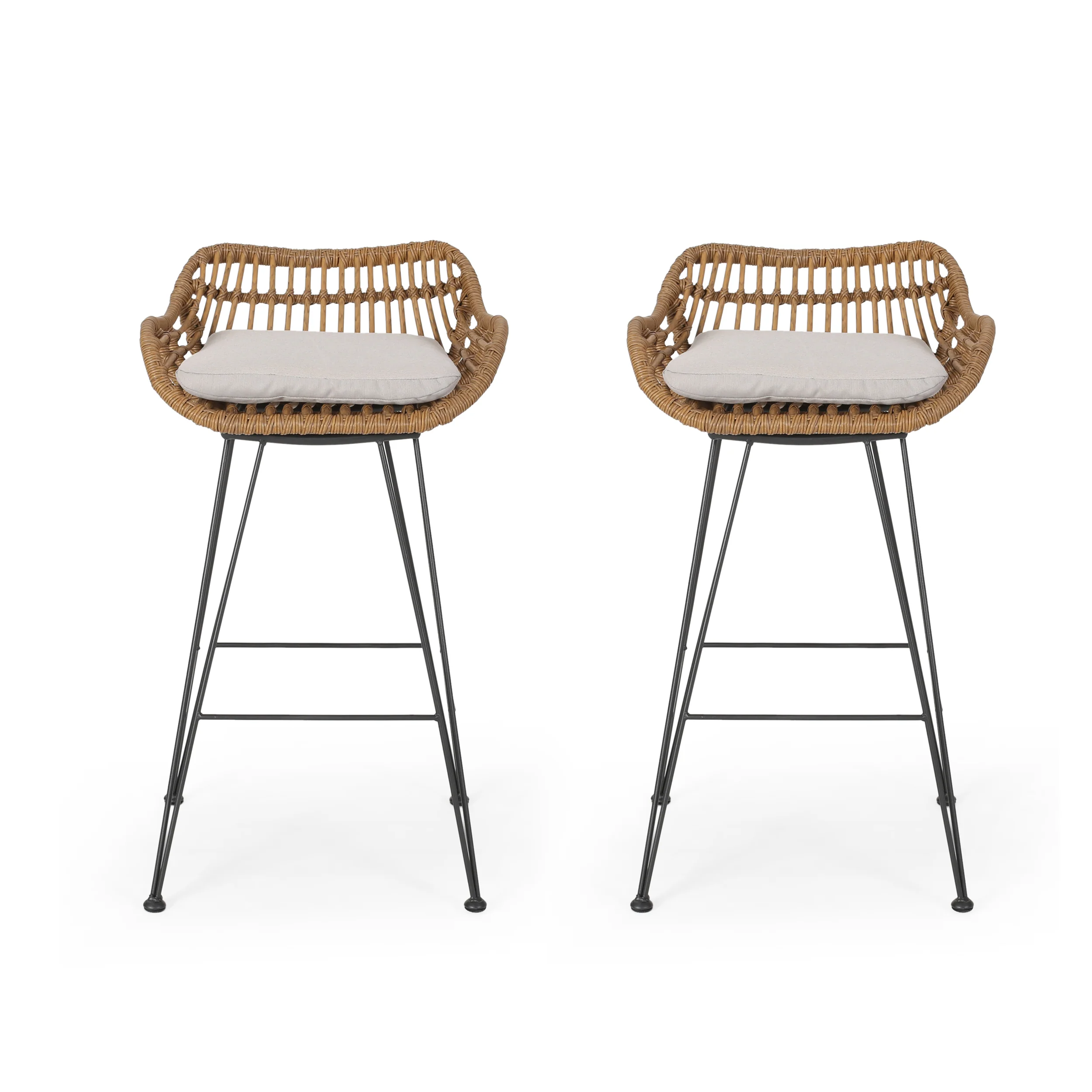 Lisa Outdoor Wicker Barstools with Cushions (Set of 2) - furnishings