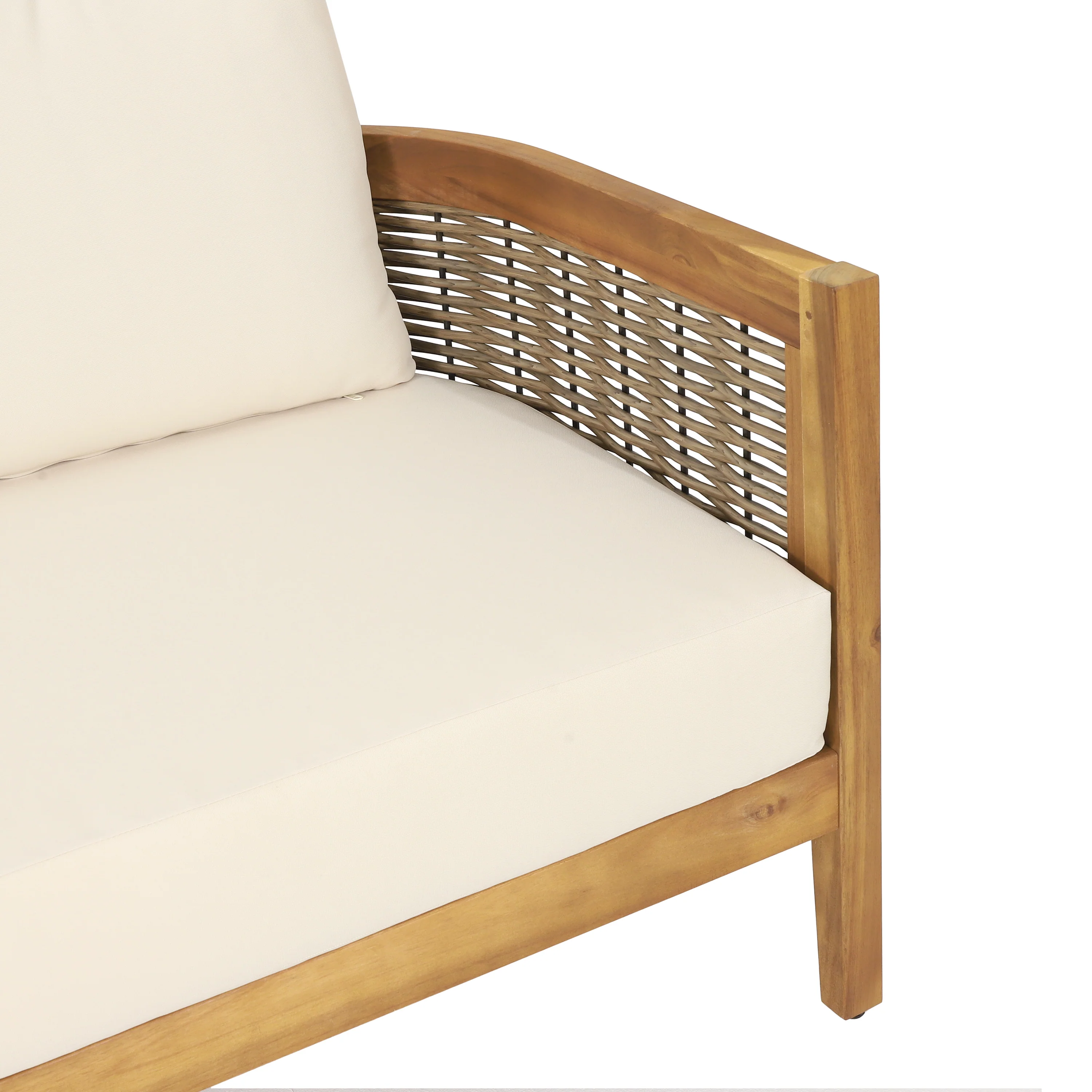 The Crowne Collection Outdoor Acacia Wood and Round Wicker 5 Seater Sectional Sofa Chat Set with Cushions, Teak, Mixed Brown, and Beige - furnishings