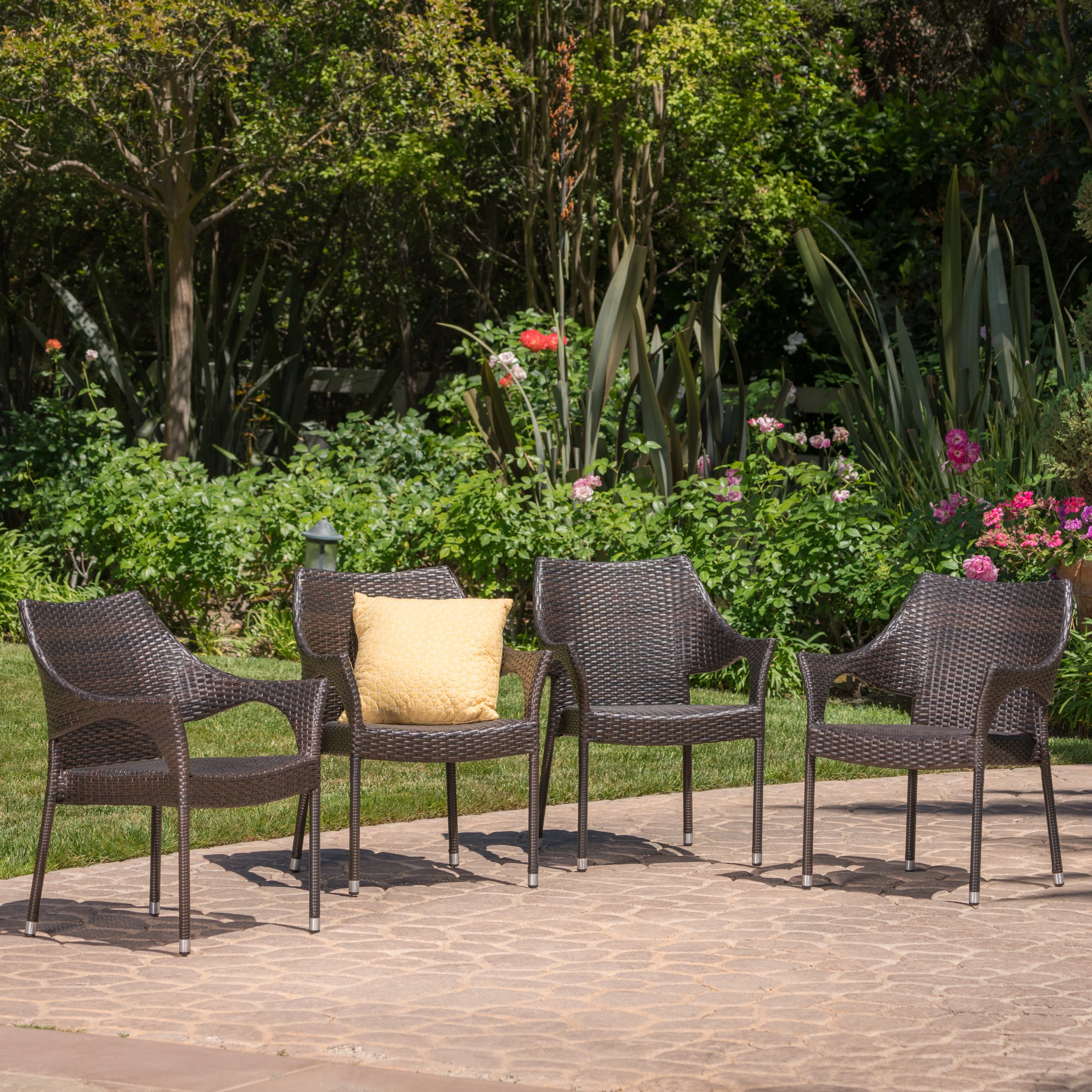 Miranda Outdoor Mix Mocha Wicker Stacking Dining Chairs (Set of 4) - furnishings