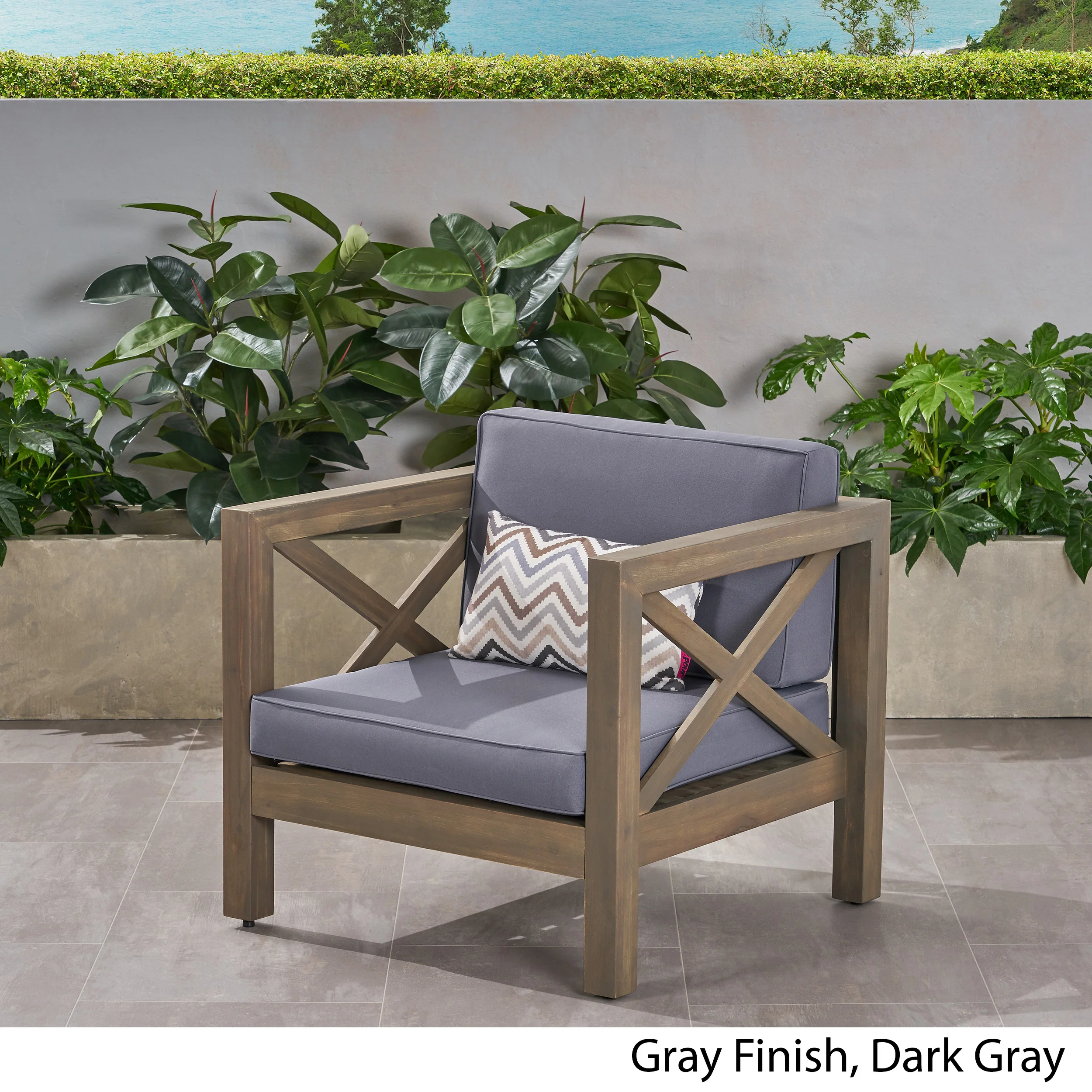 Indira Outdoor Acacia Wood Club Chair with Cushion - furnishings