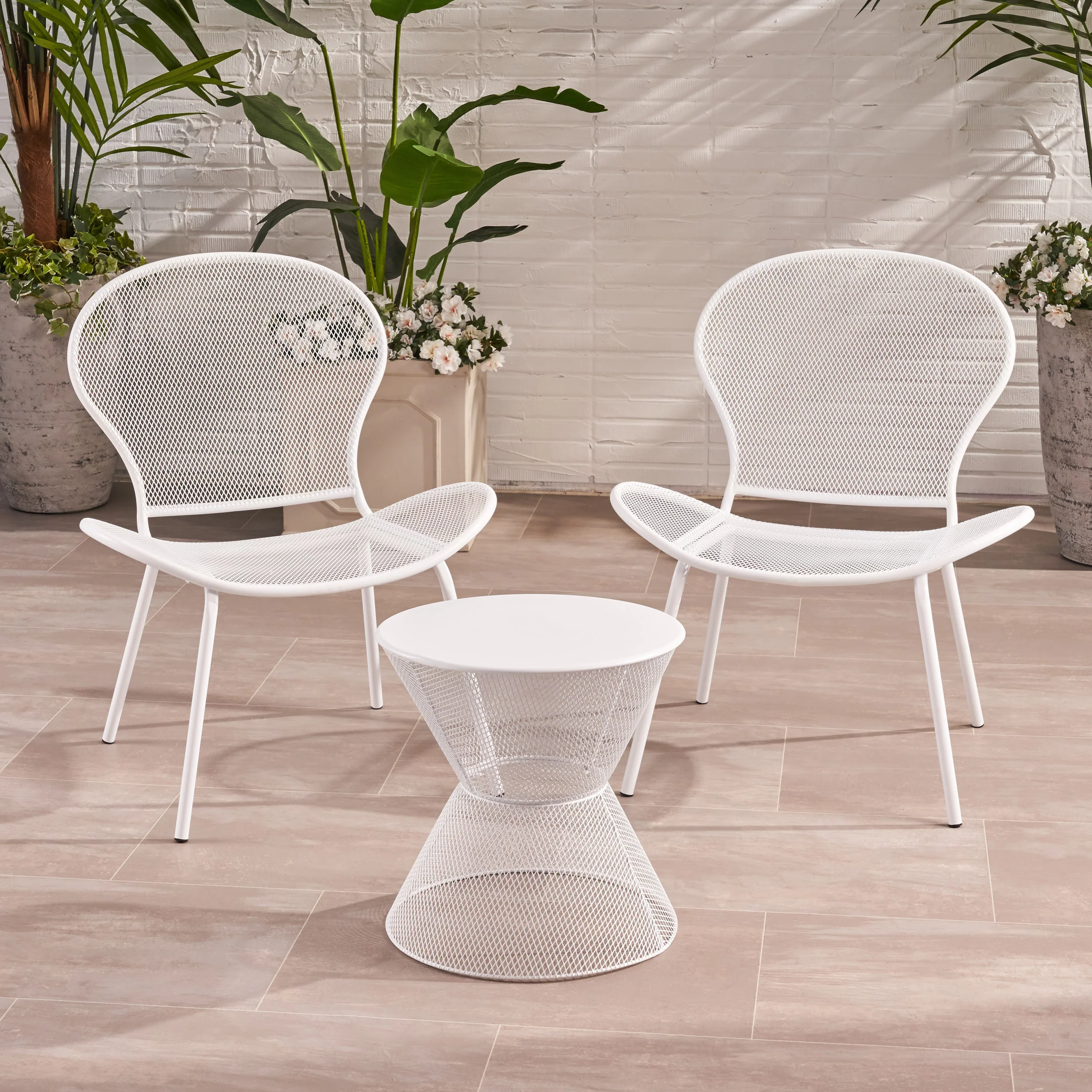 Tristian Modern Outdoor 2 Seater Iron Chat Set with Side Table - furnishings