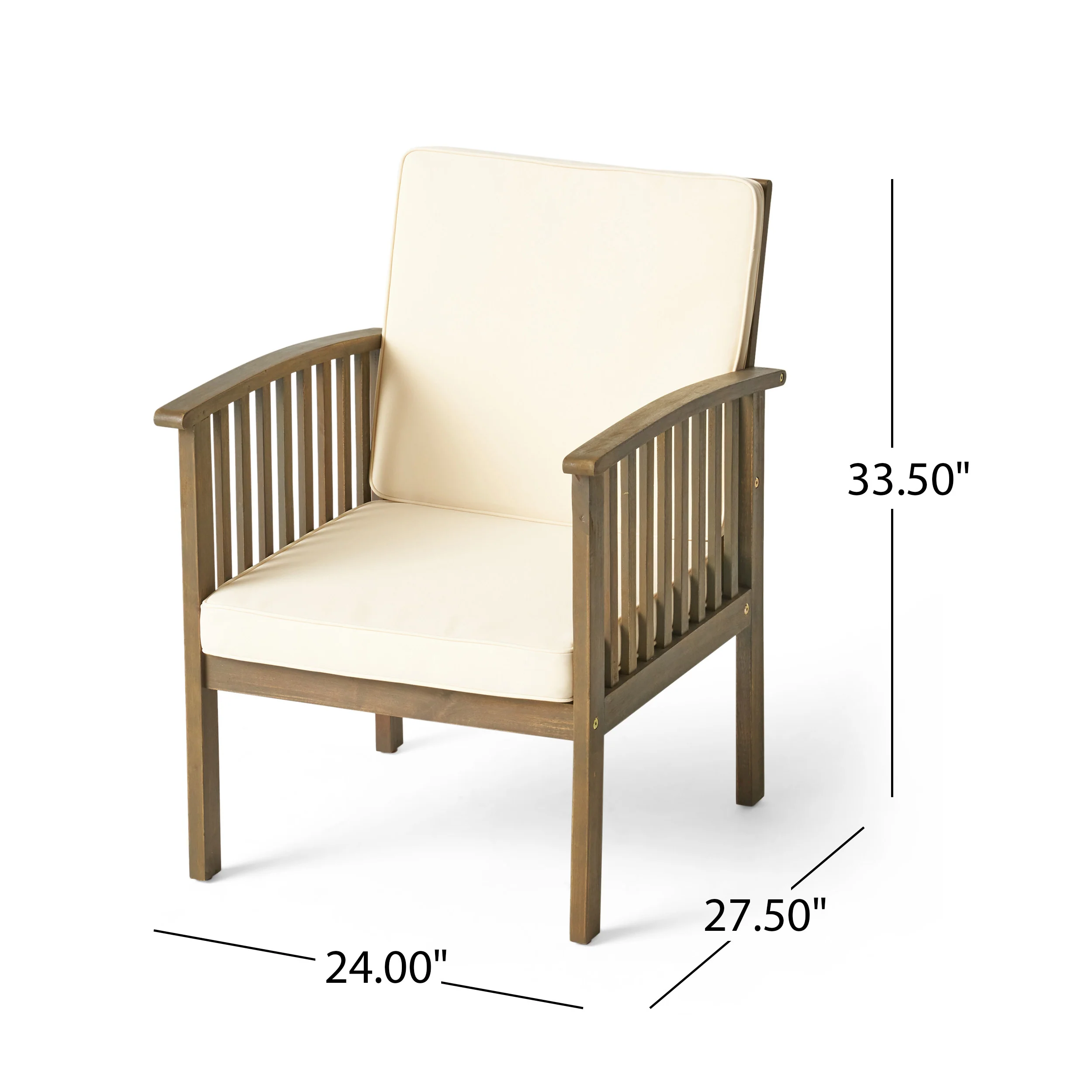 Cape Outdoor 4-Seater Acacia Wood Club Chairs with Firepit, Gray Finish and Cream and Wood Pattern - furnishings