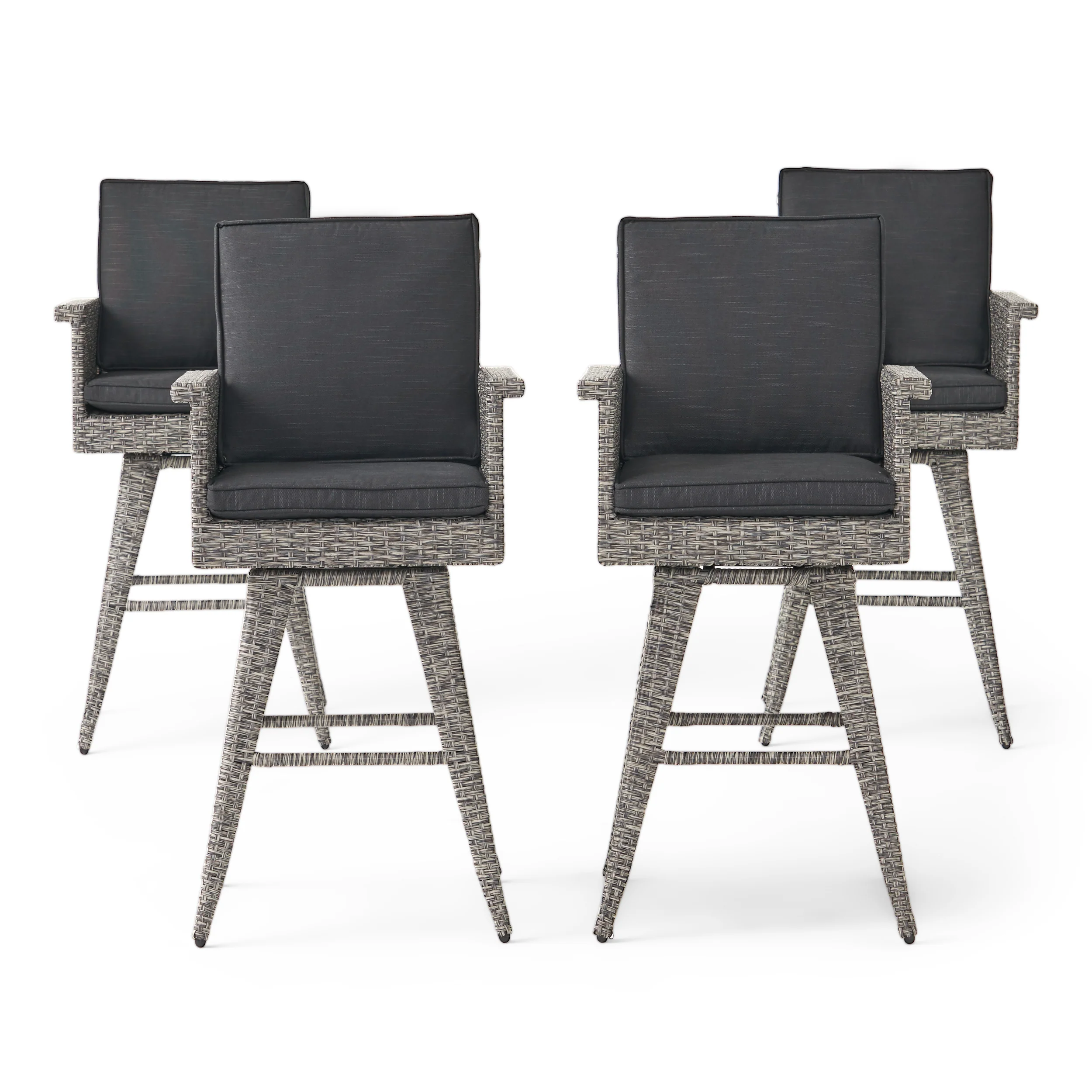 Pantini 30-Inch Mixed Black Wicker Barstools (Set of 4) - furnishings