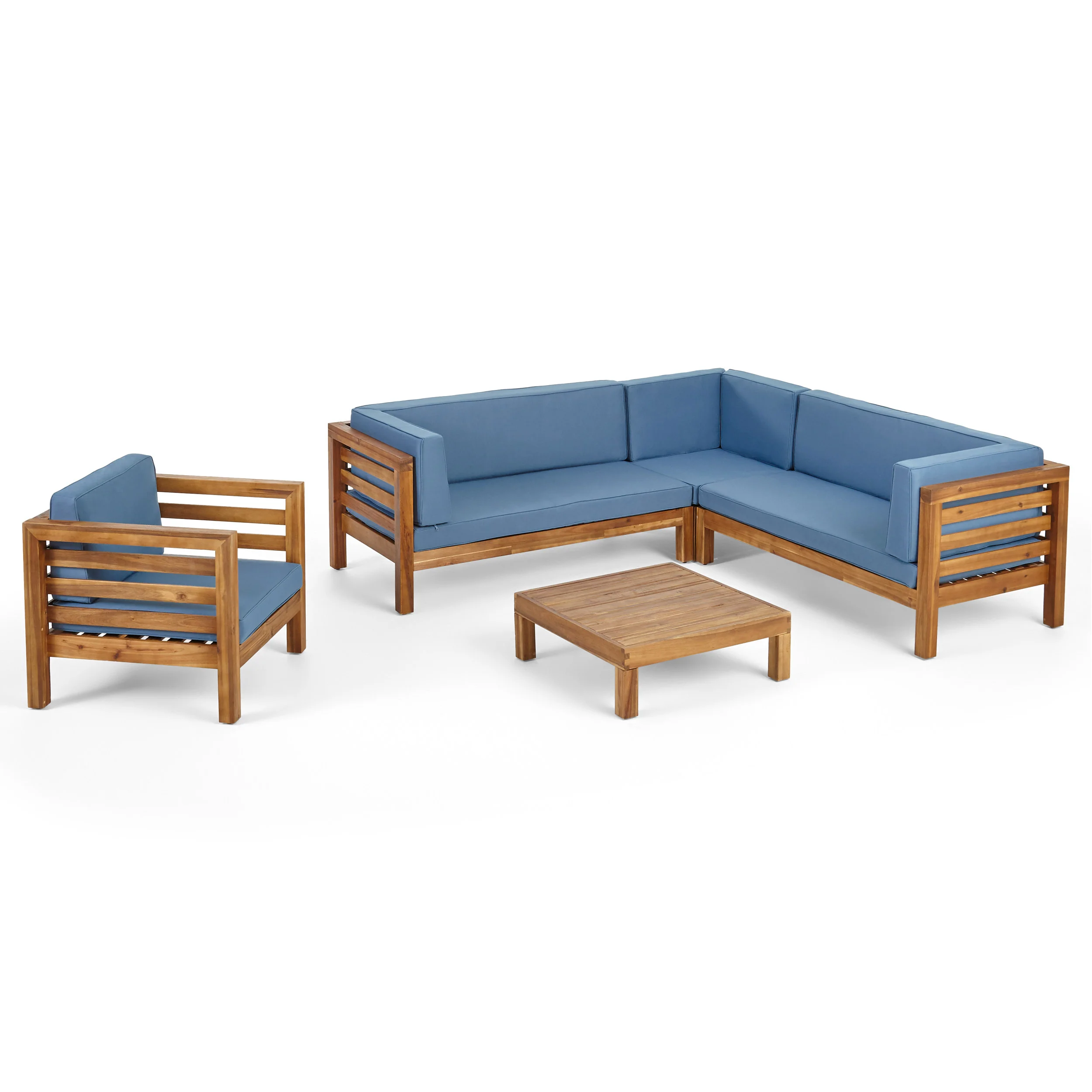 Emma Outdoor 6 Seater Acacia Wood Sectional Sofa and Club Chair Set - furnishings