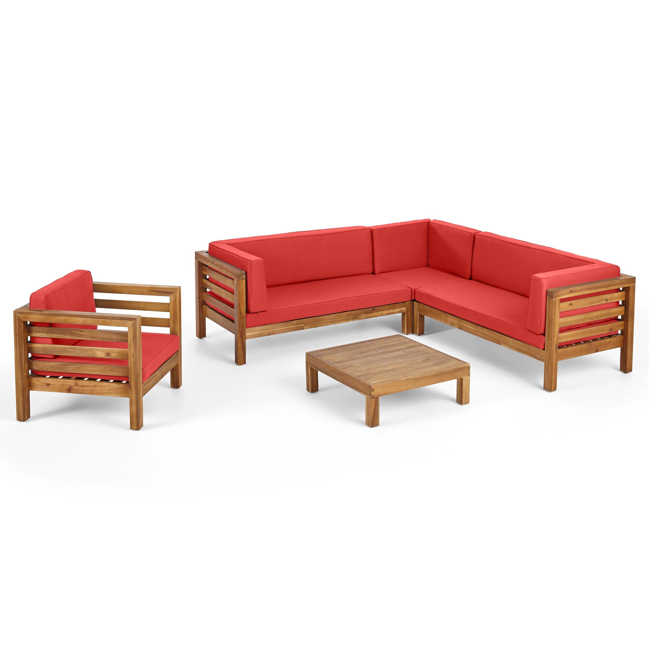 Emma Outdoor 6 Seater Acacia Wood Sectional Sofa and Club Chair Set - furnishings