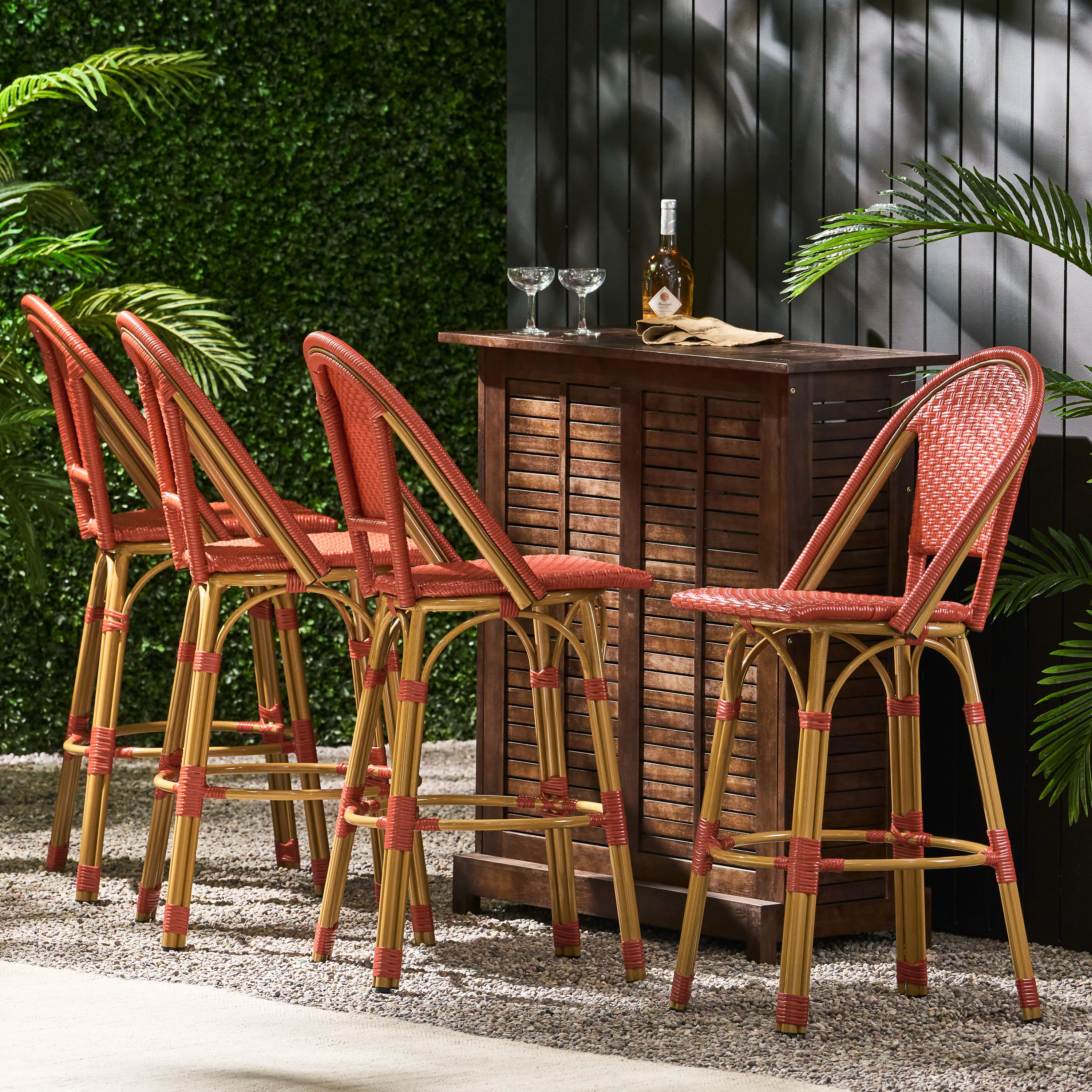 Cotterell Outdoor French Wicker and Aluminum 29.5 Inch Barstools, Set of 4 - furnishings