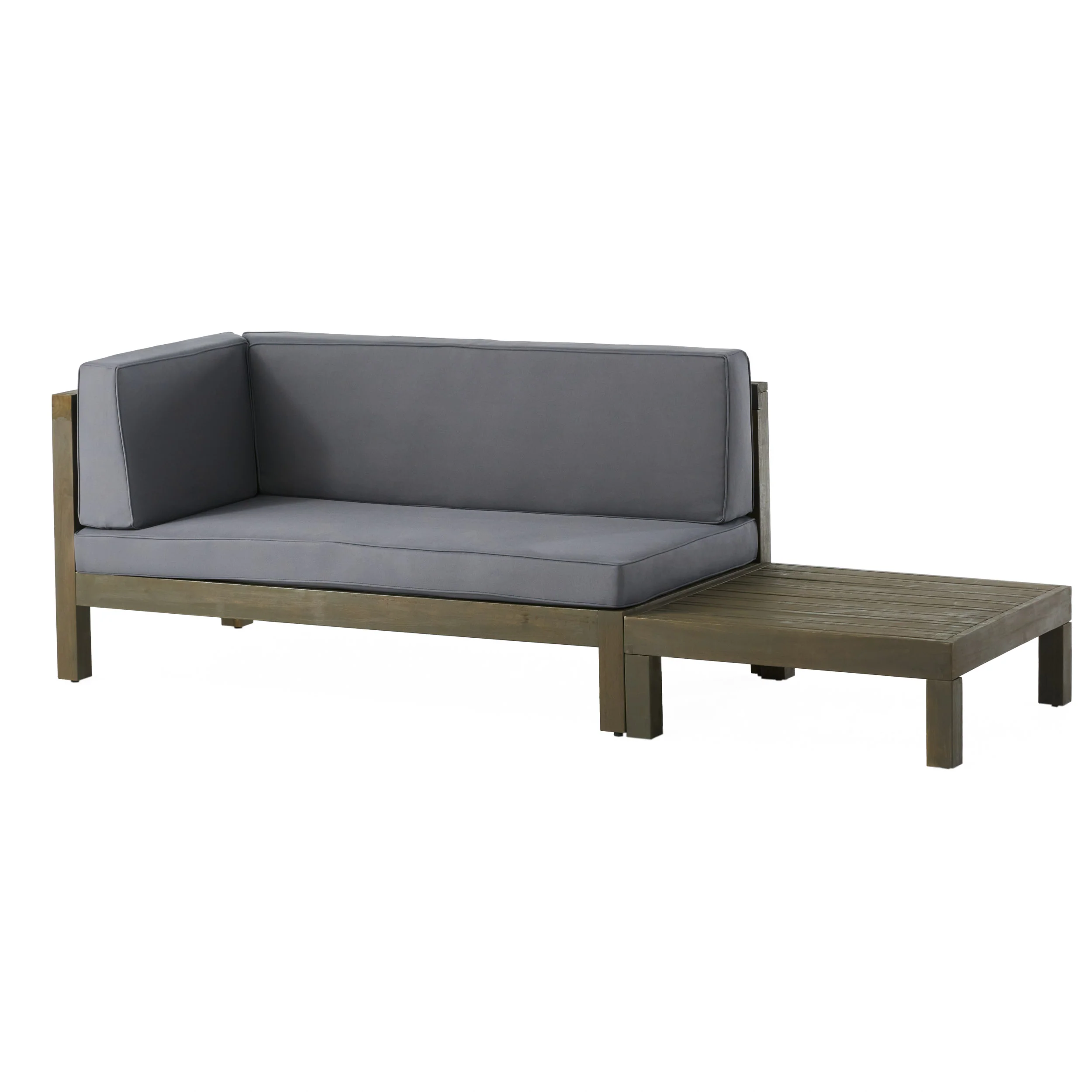 Cascada Outdoor Acacia Wood Left Arm Loveseat and Coffee Table Set with Cushion - furnishings