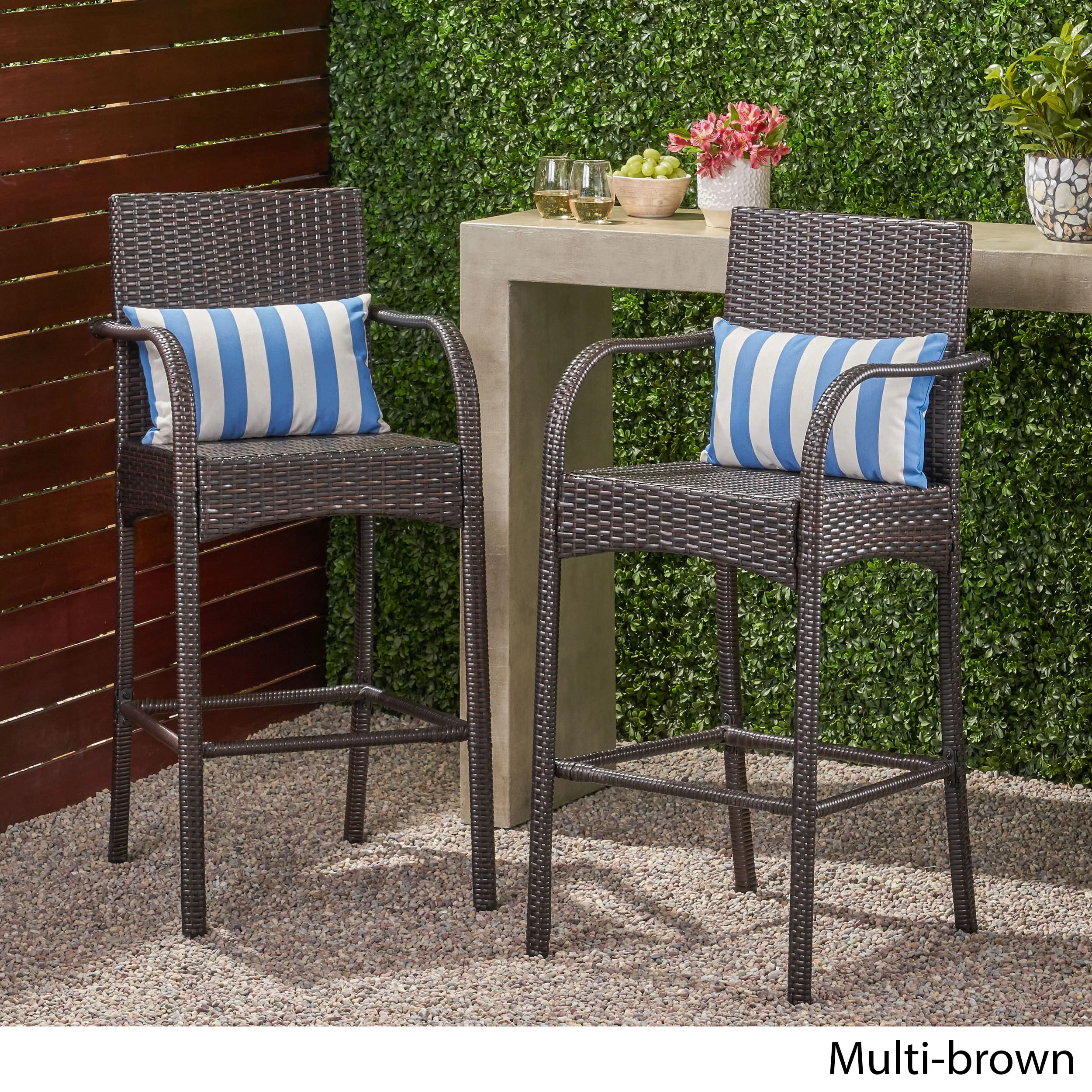 Iremide Outdoor Wicker Barstool Chair (Set of 2) - furnishings