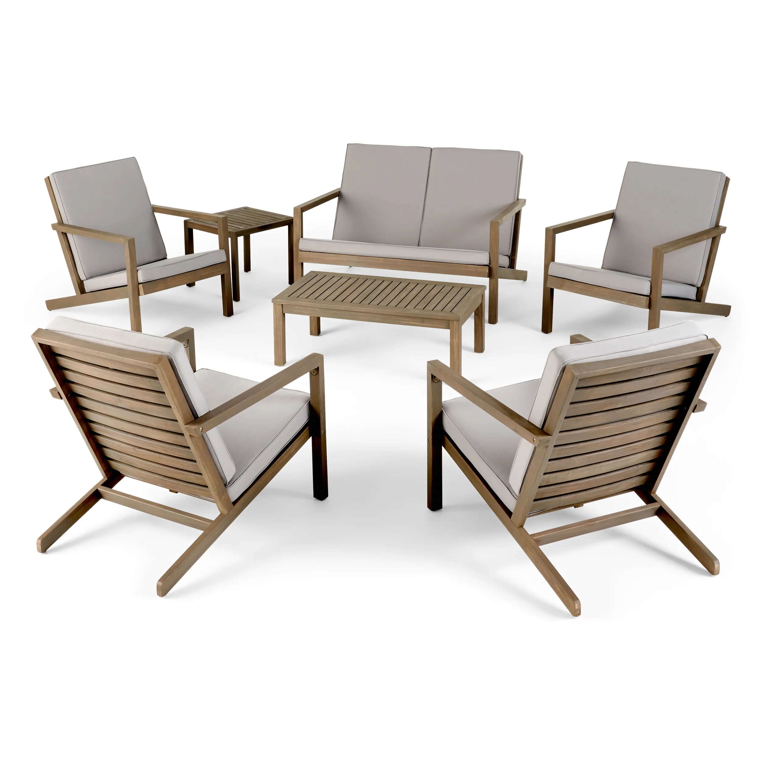 Lester Outdoor 6 Seater Acacia Wood Extended Chat Set - furnishings