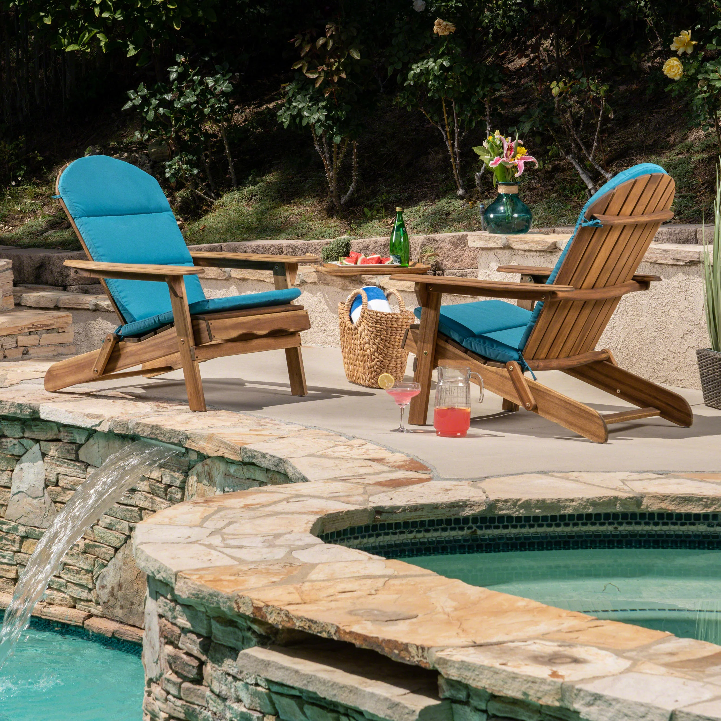 Amenda Outdoor Acacia Wood Folding Adirondack Chairs with Cushions - furnishings