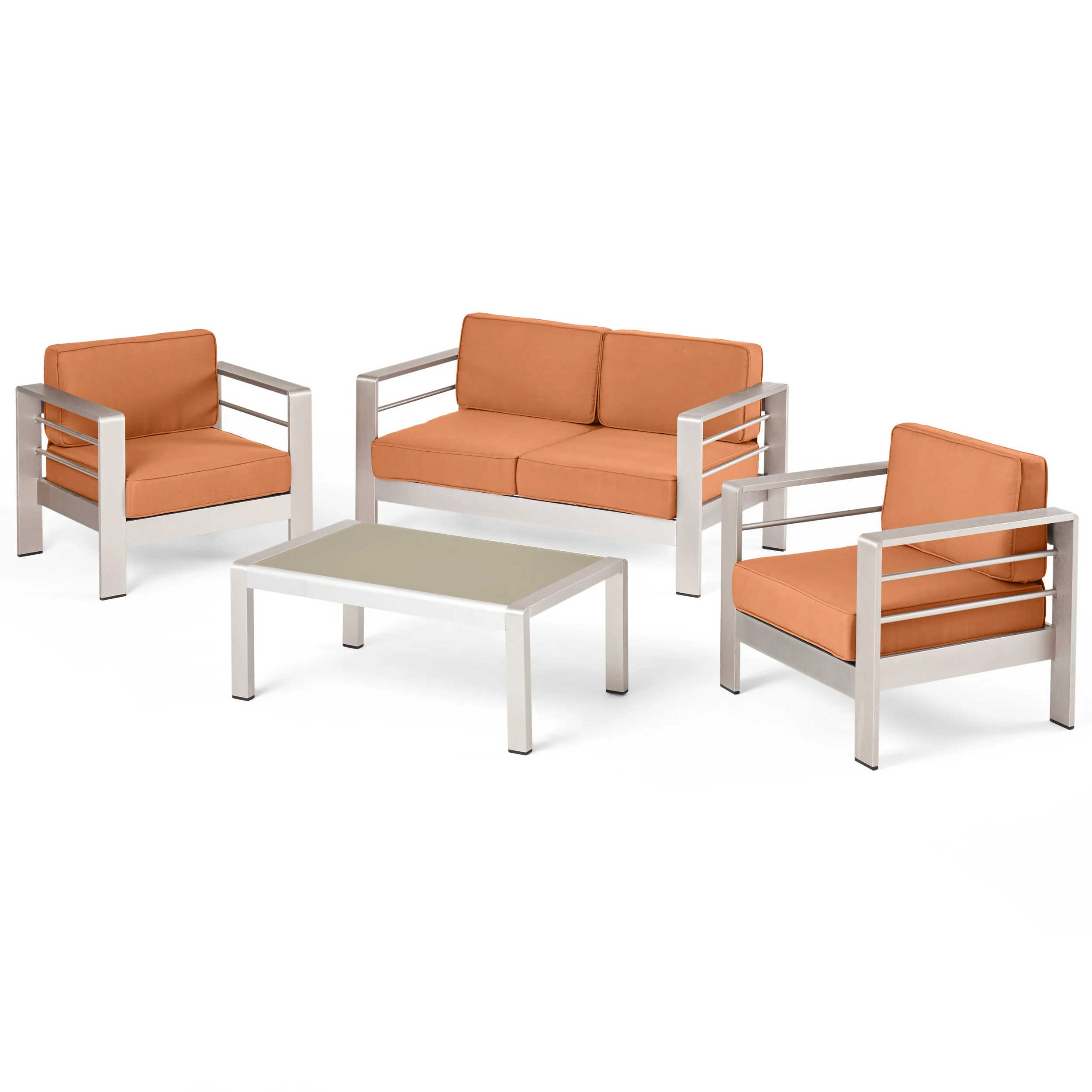 Crested Bay Outdoor Aluminum 4 Piece Chat Set with Sunbrella Cushions - furnishings