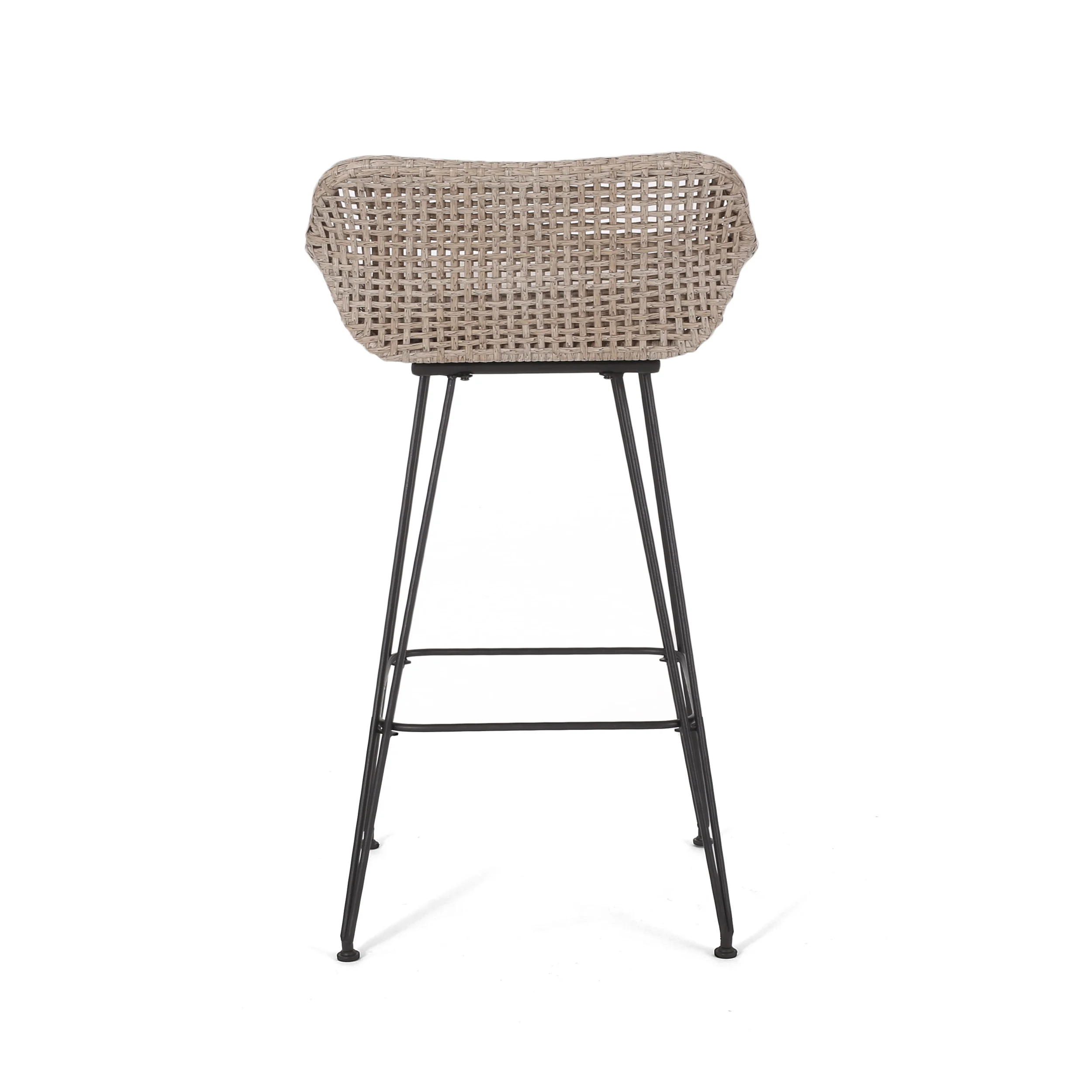 Pondway Outdoor Wicker and Iron Barstools with Cushion, Set of 4 - furnishings