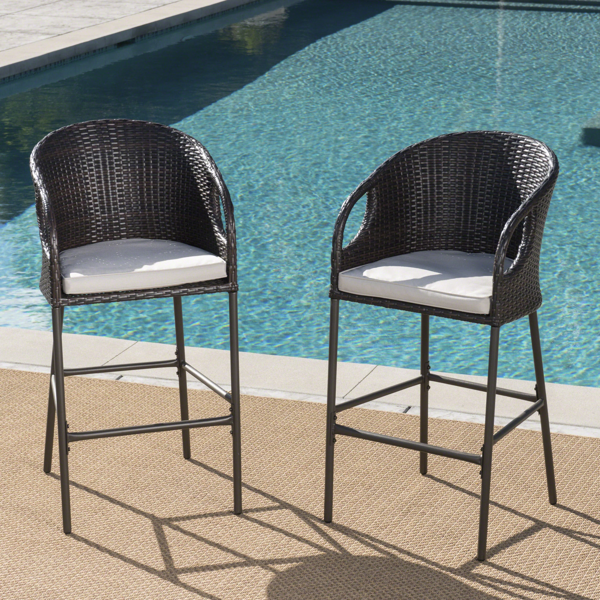 Dunlevy 31-Inch Outdoor Wicker Barstools with Water Resistant Cushions - furnishings