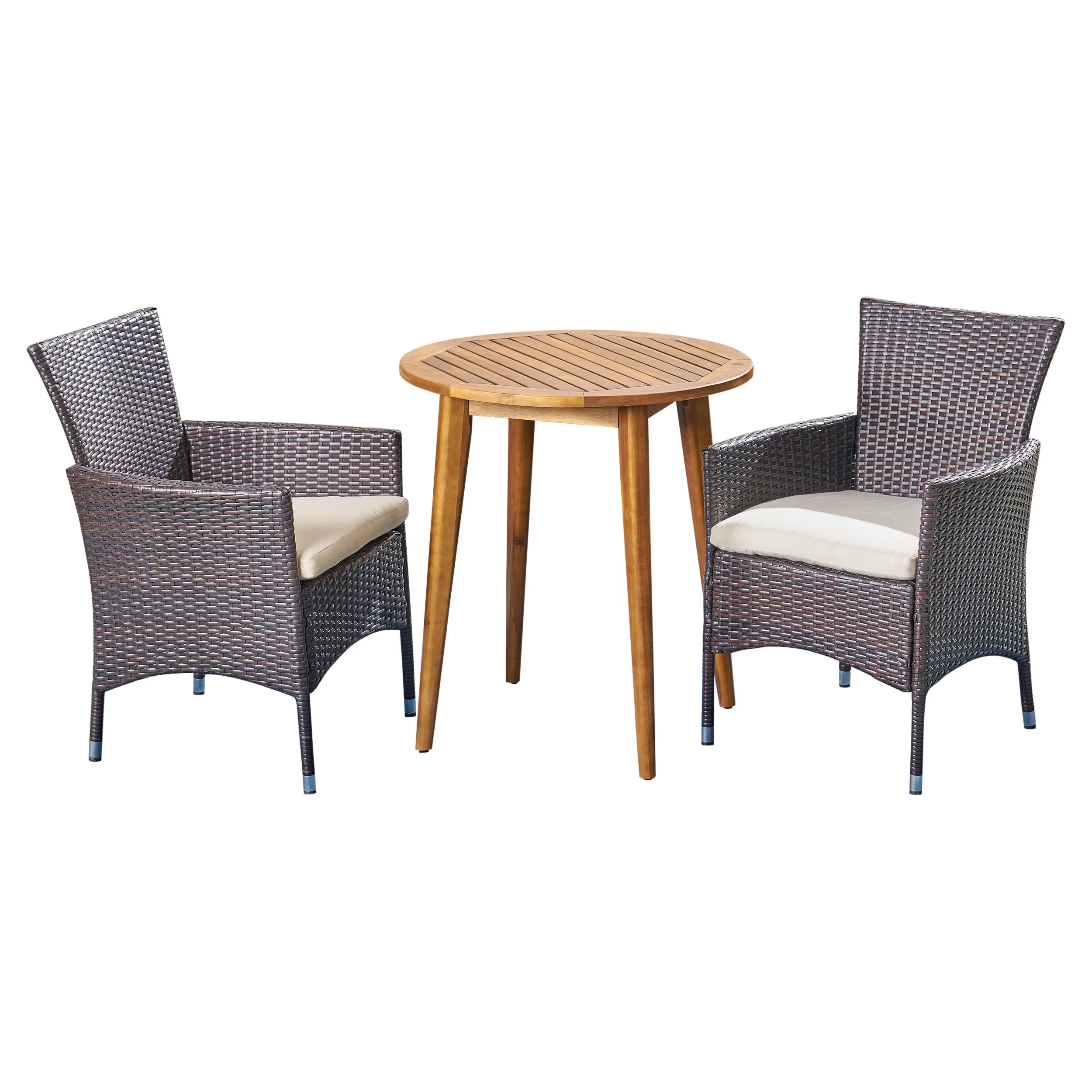 Land Outdoor 3 Piece Wood  and Wicker Bistro Set - furnishings