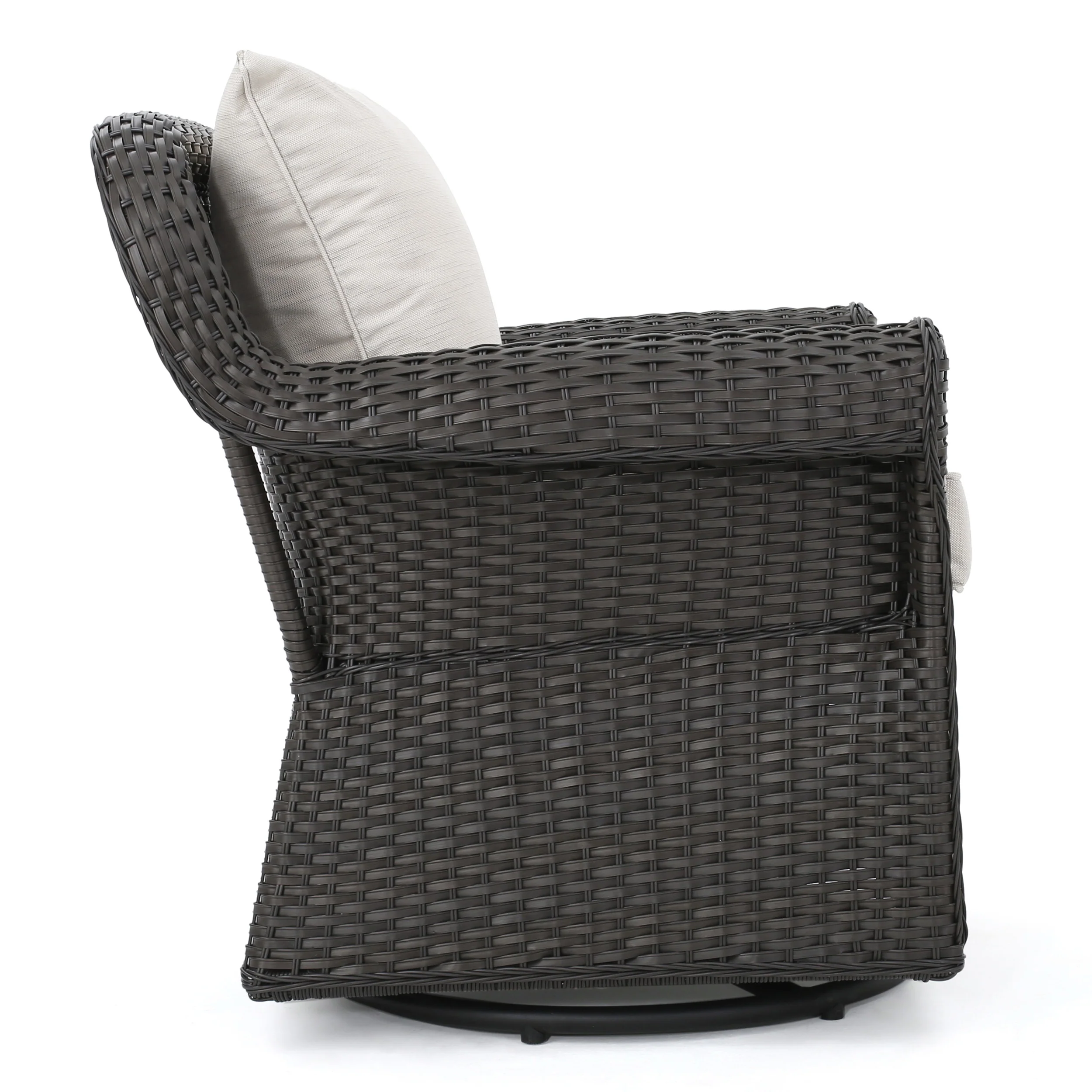 Parker Outdoor 5 Piece Wicker Swivel Club Chair with Aluminum Frame and Fire Pit Set, Dark Brown with Beige and Brown - furnishings
