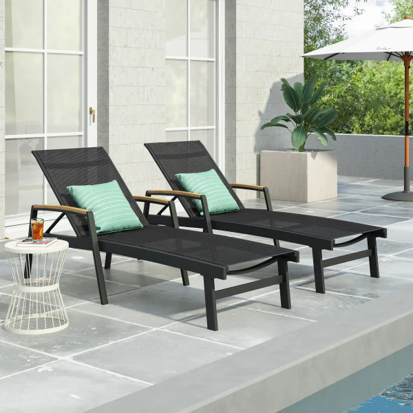 Joy Outdoor Aluminum Chaise Lounge with Mesh Seating (Set of 2) - furnishings