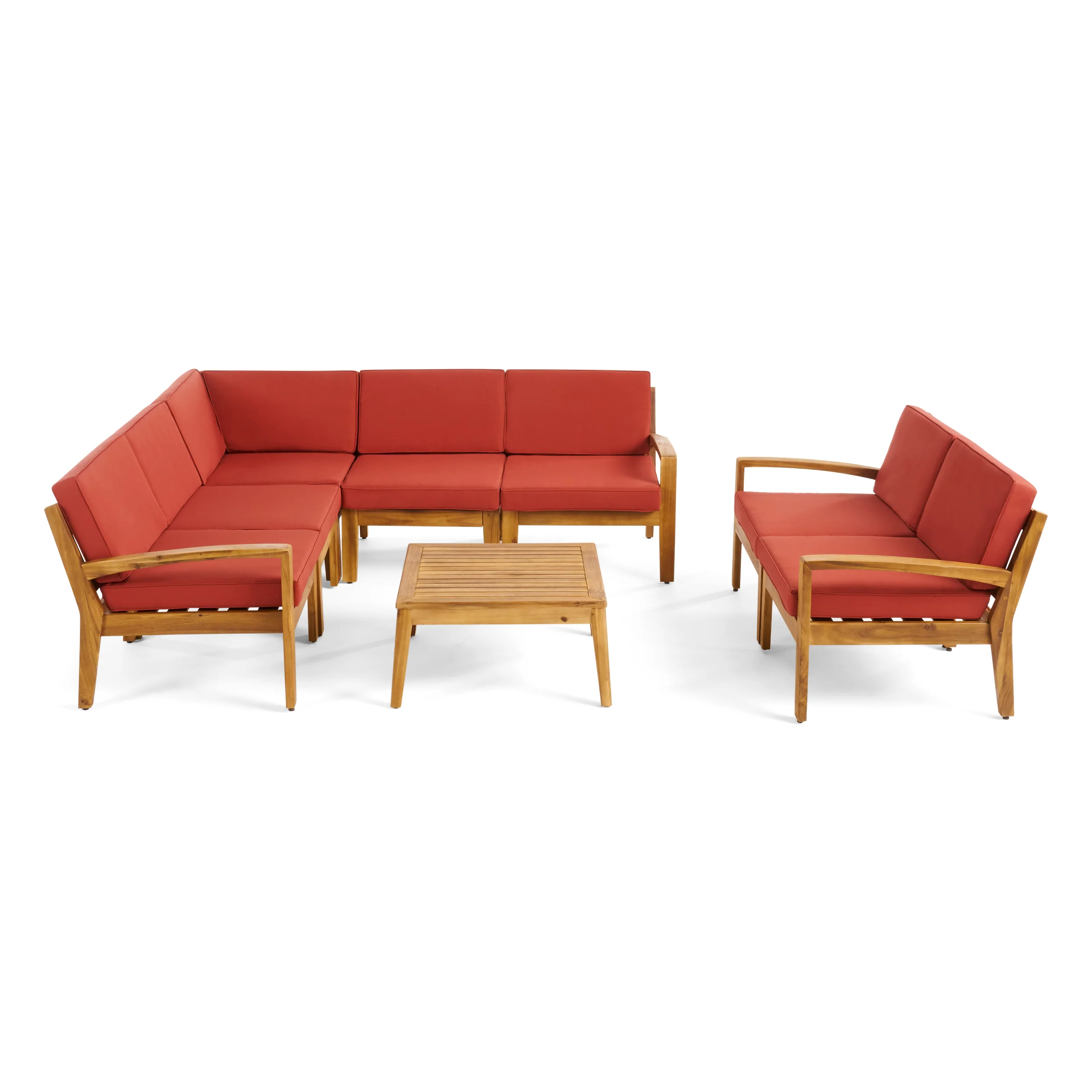 Giselle Outdoor Acacia Wood 7 Seater Sectional Sofa and Loveseat Set with Coffee Table - furnishings