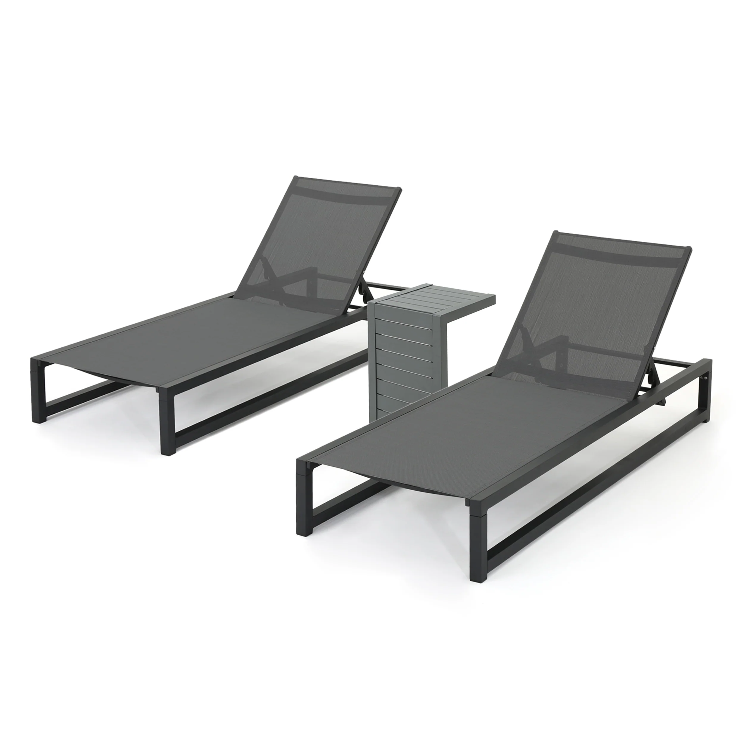 Michelle Outdoor 3 Piece Gray Mesh Rust-Proof Aluminum Frame Chaise Lounge Set - furnishings
