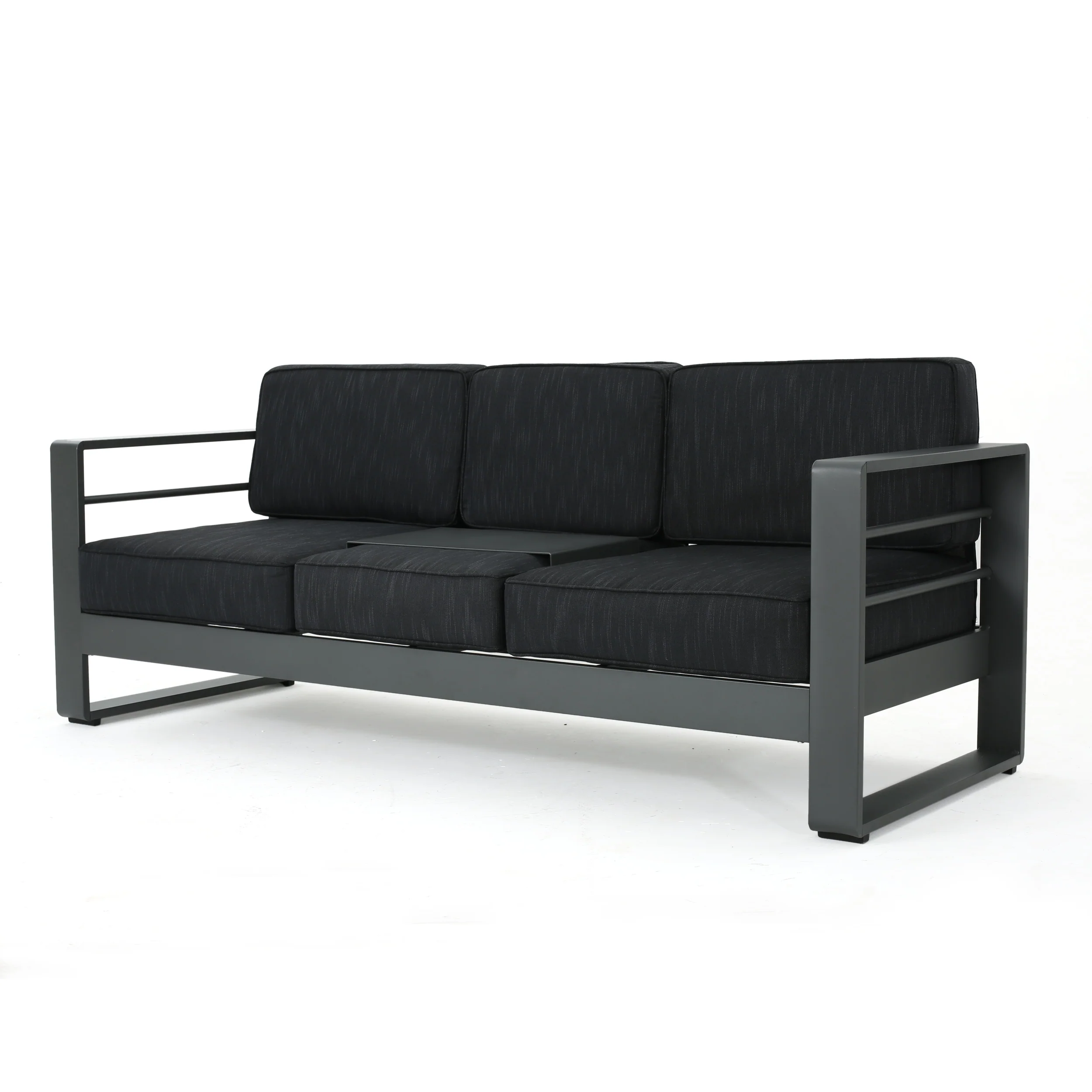 Crested Bay Outdoor Gray Aluminum Sofa Couch with Water Resistant Cushions - furnishings