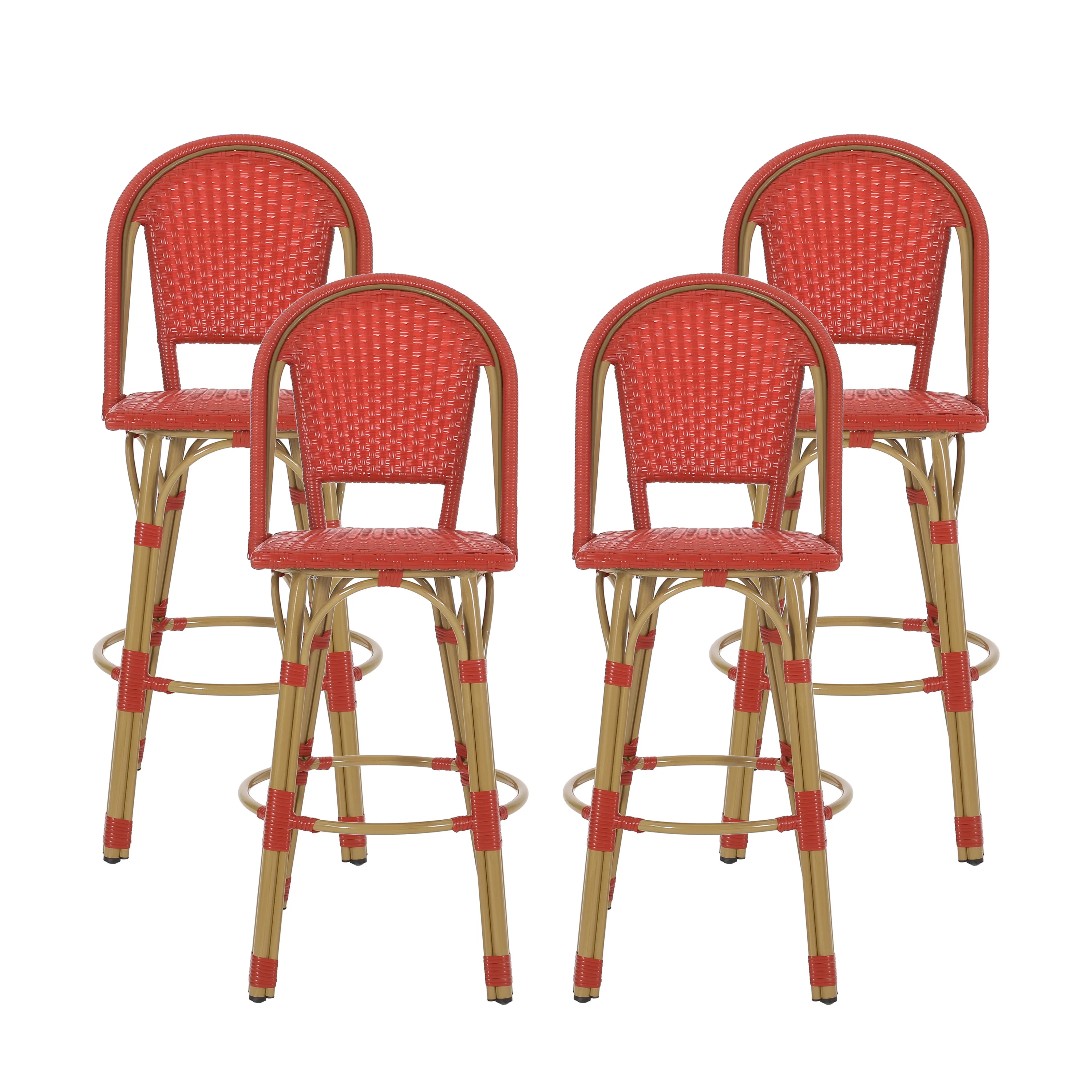 Cotterell Outdoor French Wicker and Aluminum 29.5 Inch Barstools, Set of 4 - furnishings