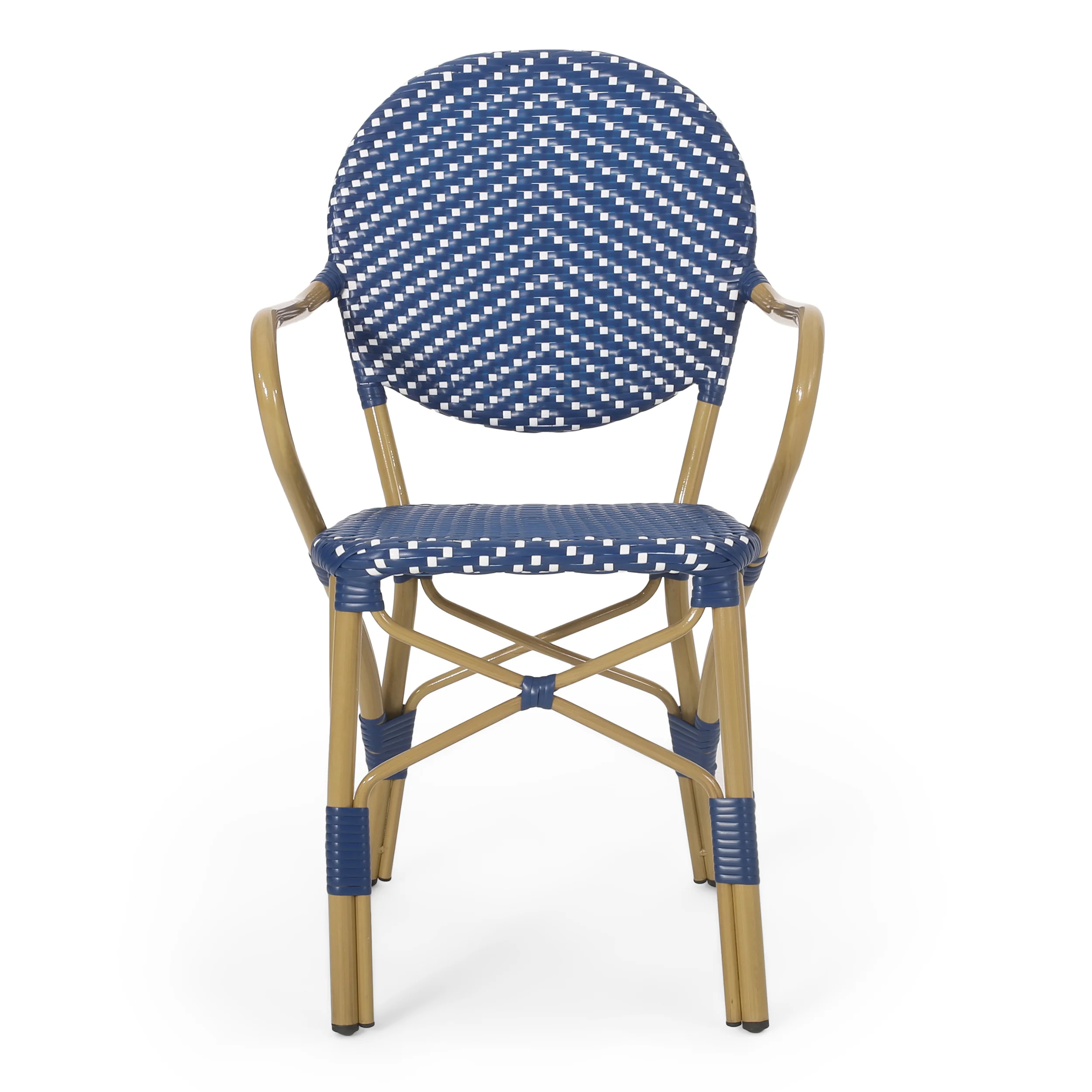 Groveport Outdoor Aluminum French Bistro Chairs, Set of 2, Dark Teal, White, and Bamboo Finish - furnishings