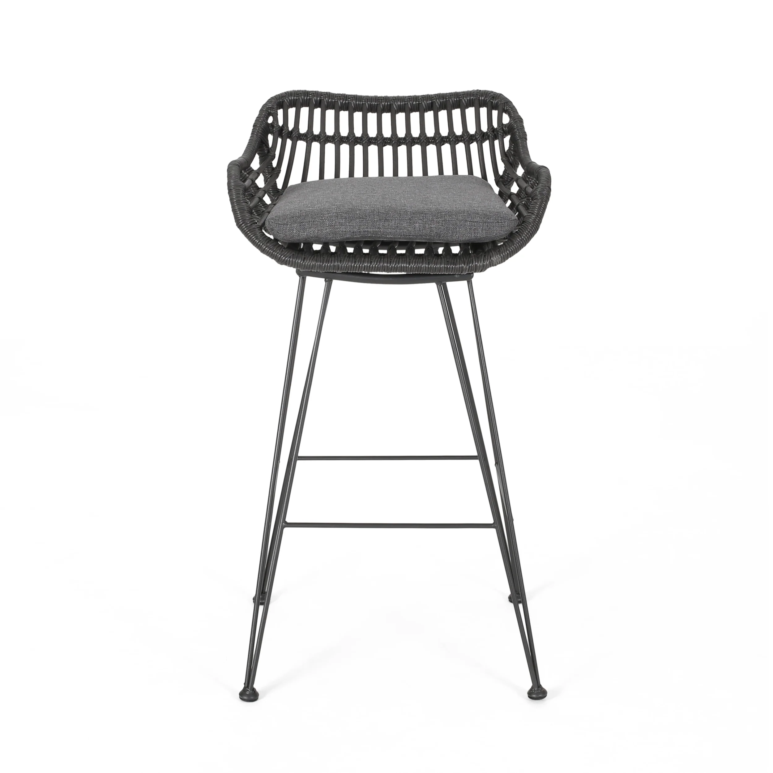 Isador Outdoor Wicker Barstools with Cushions (Set of 4) - furnishings