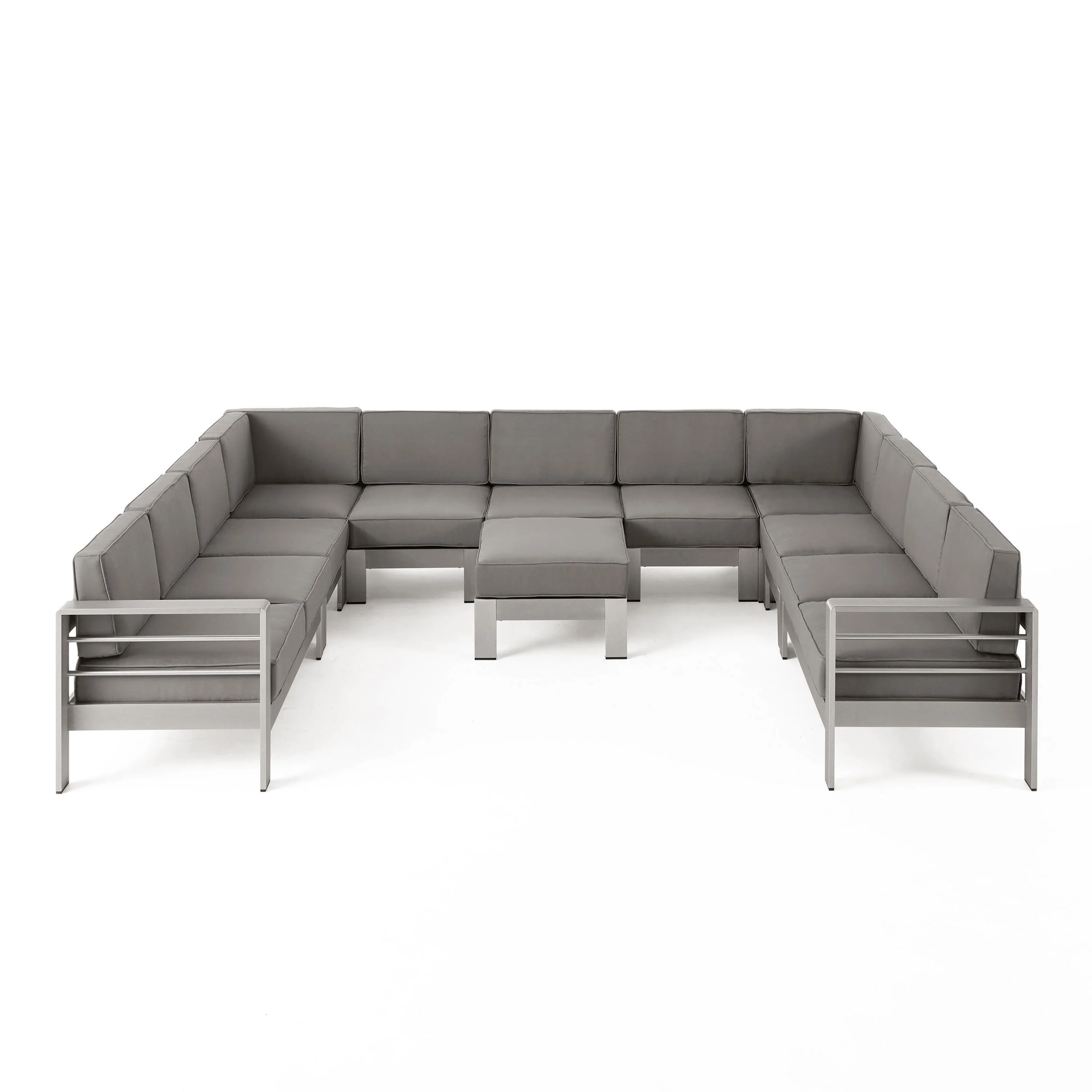 Freda Outdoor 11 Seater Aluminum U-Shaped Sofa Sectional and Ottoman Set - furnishings