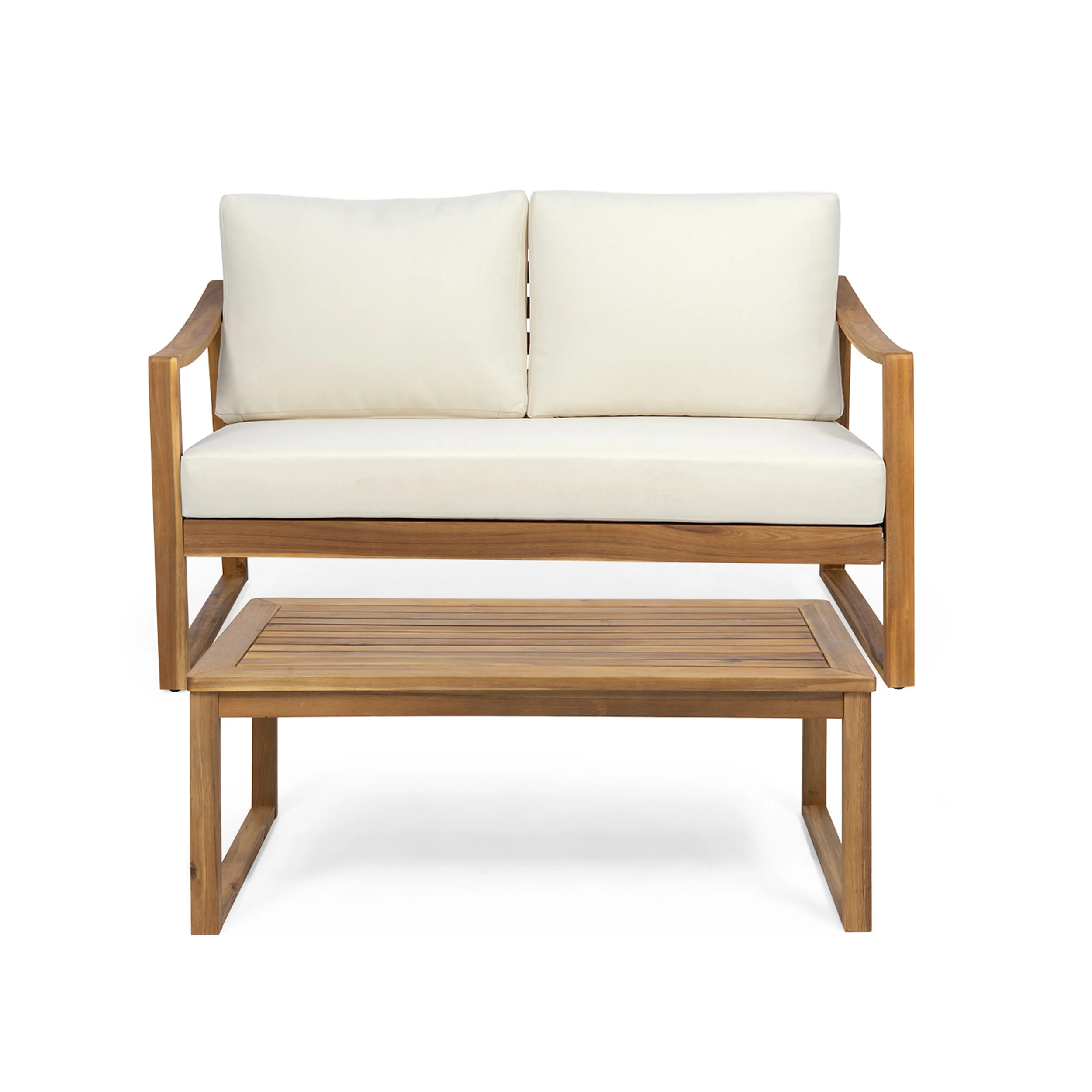 Johnlucas Outdoor Acacia Wood Loveseat and Coffee Table Set - furnishings