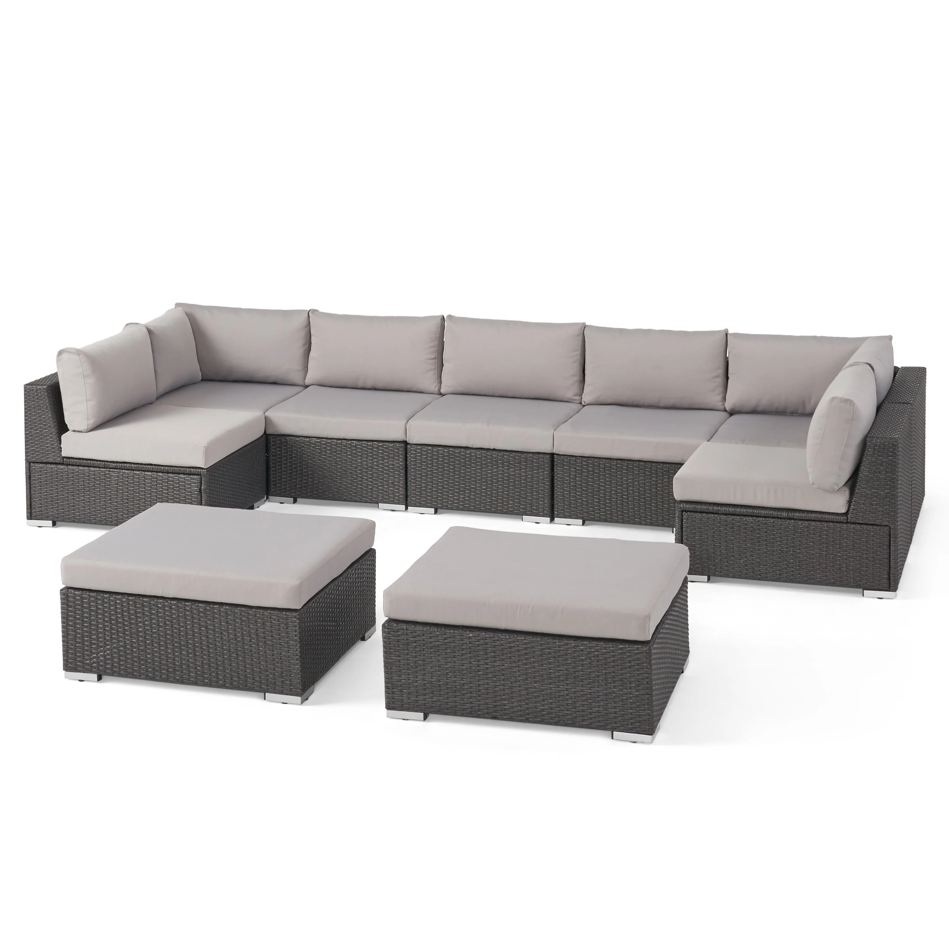 Tom Rosa Outdoor 7 Seater Wicker Sectional Sofa Set with Cushions - furnishings