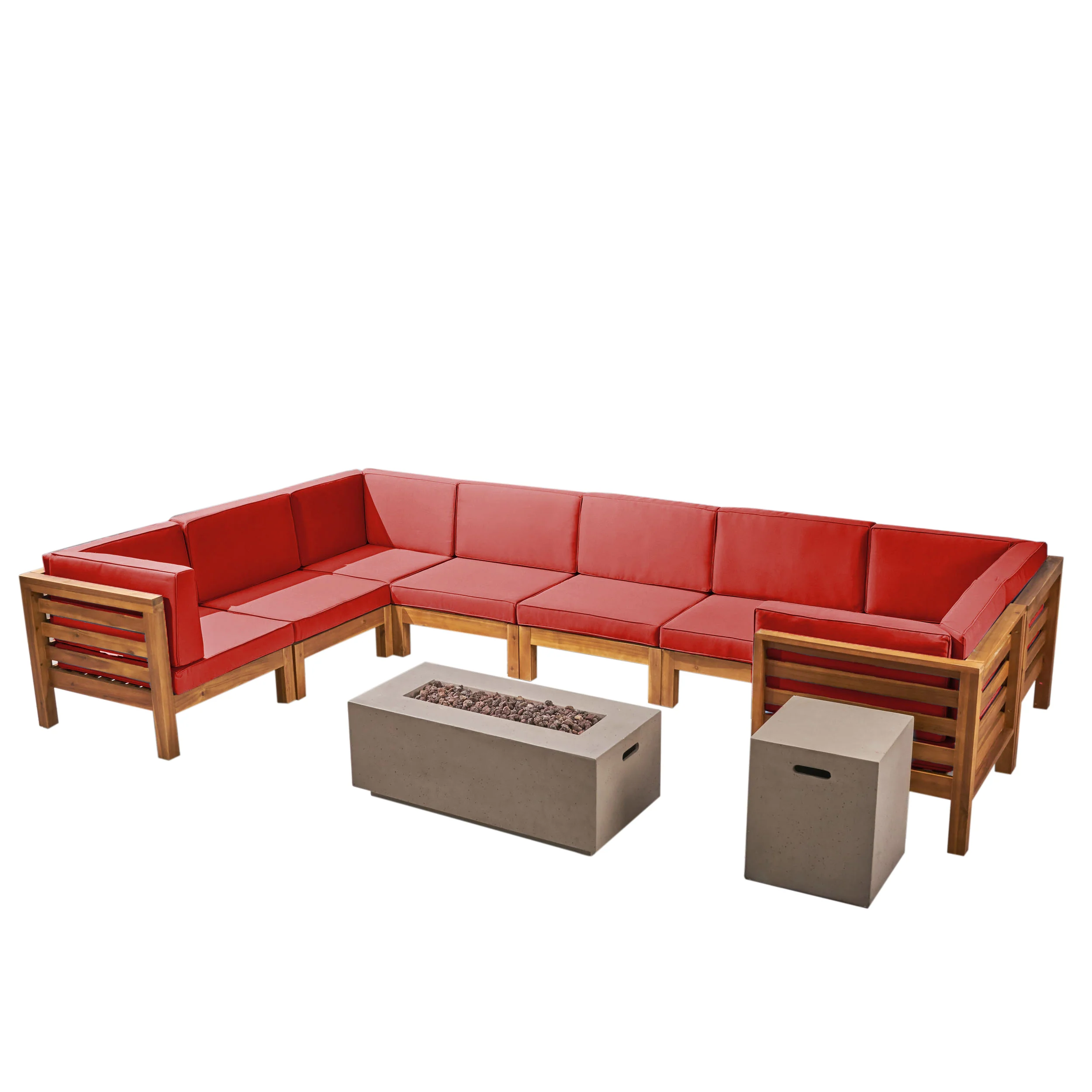 Ravello Outdoor U-Shaped Sectional Sofa Set with Fire Pit - furnishings