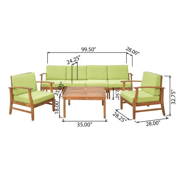 Scarlett Outdoor 6 Seat Teak Finished Acacia Wood Sofa and Table Set - furnishings