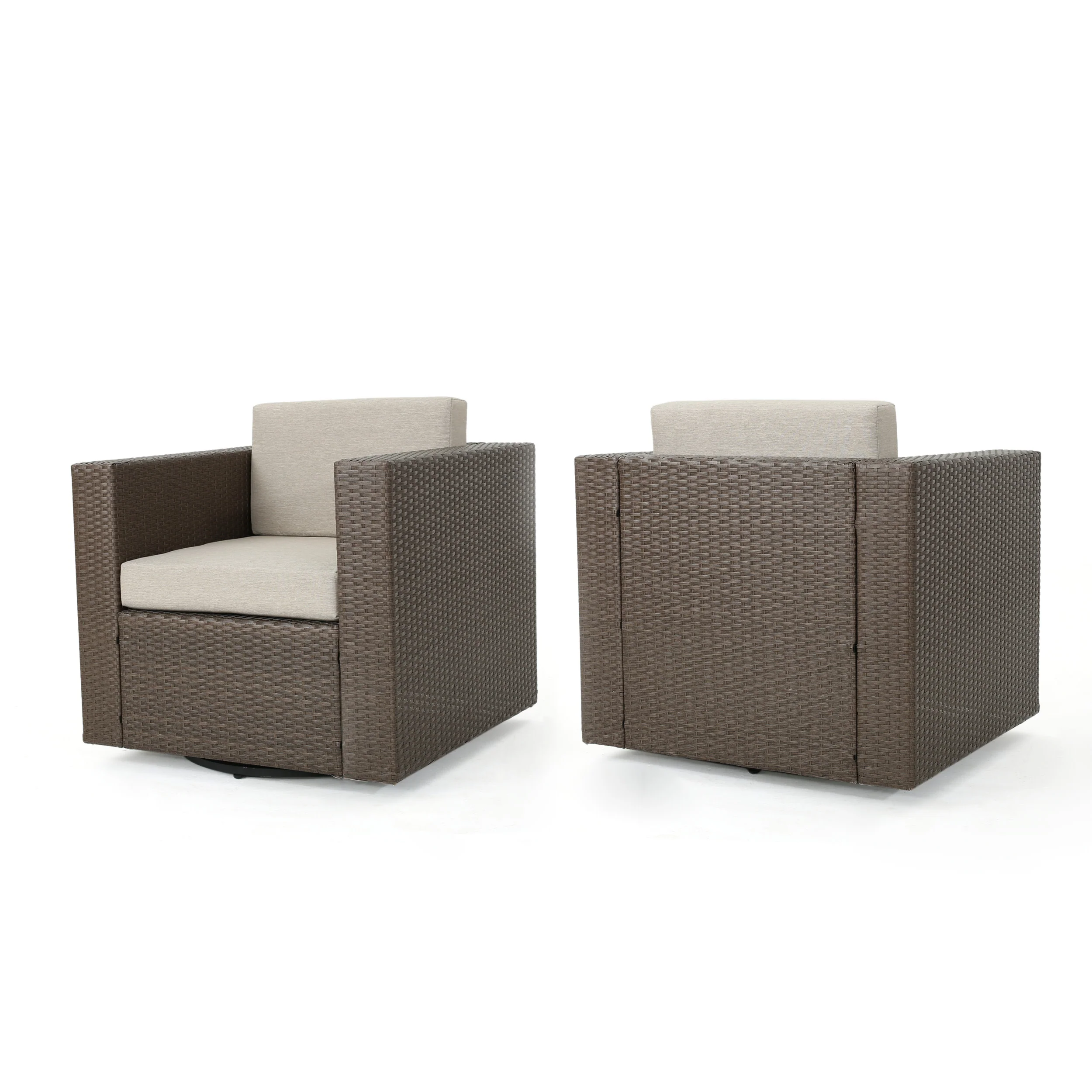 Venice Outdoor Wicker Swivel Club Chairs with Cushions, Set of 2 - furnishings